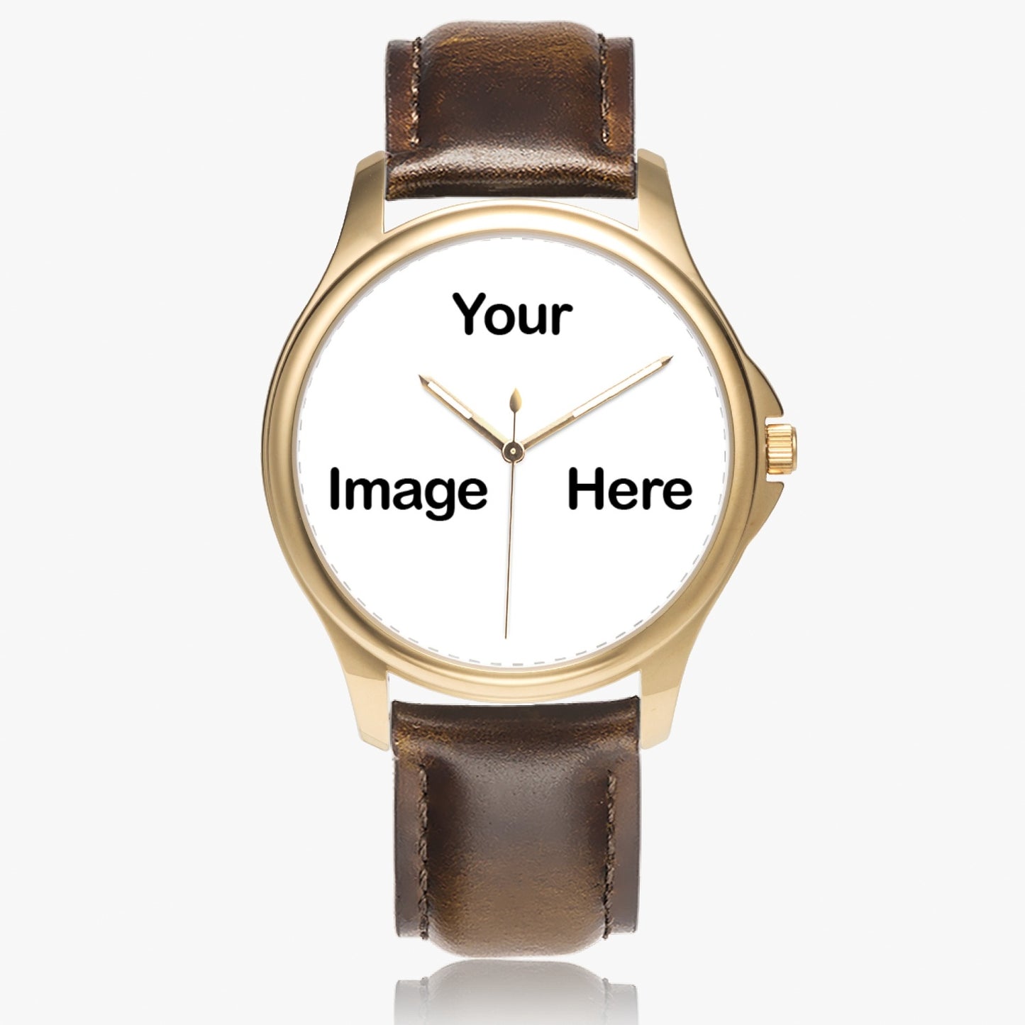 Personalized Photo Stylish Classic Leather Strap Quartz Watch (Gold)