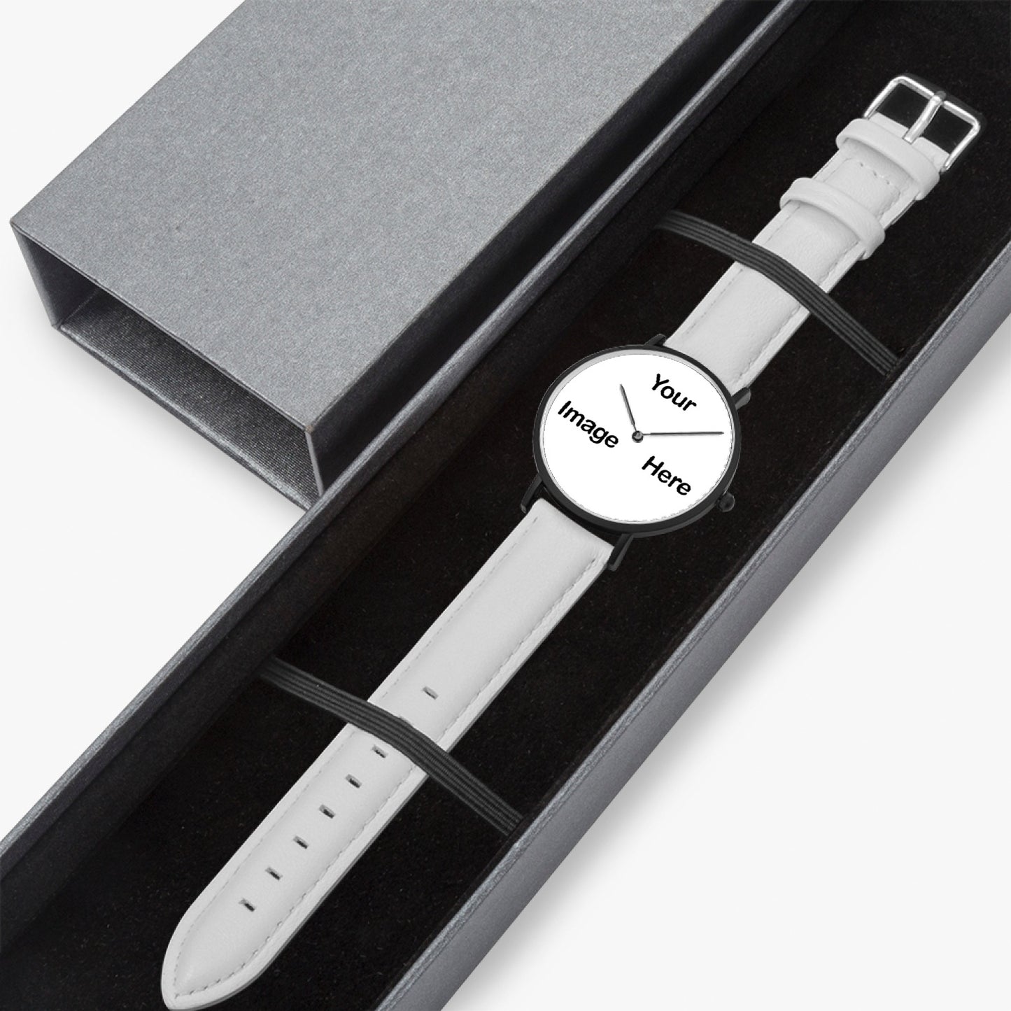 Personalized Photo Hot Selling Ultra-Thin Leather Strap Quartz Watch (Black)