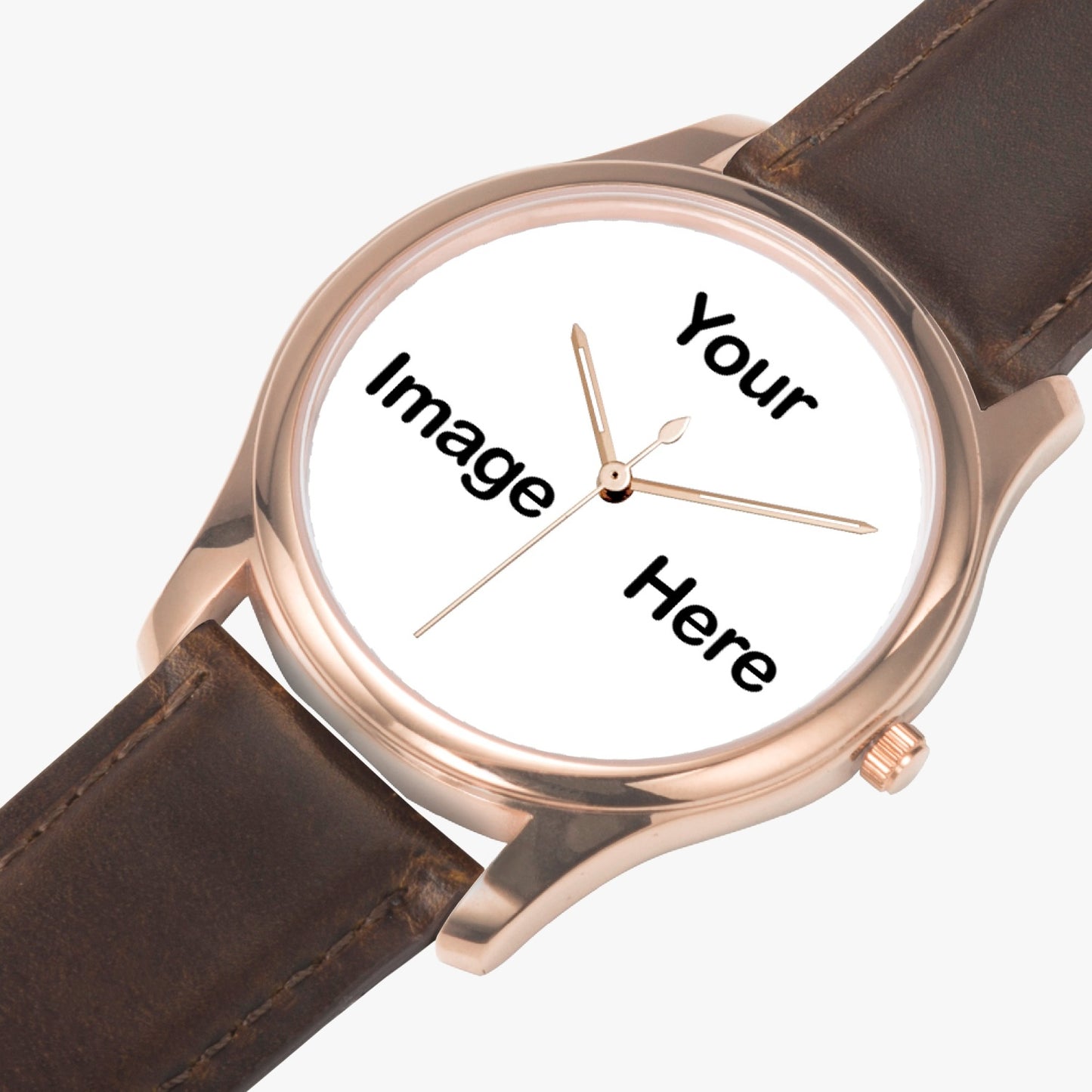 Personalized Photo Stylish Leather Strap Classic Quartz Watch (Rose Gold)