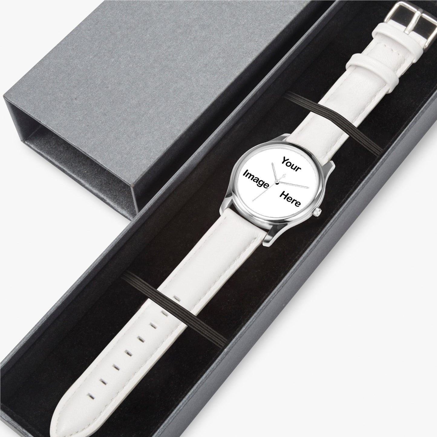 Personalized Photo Stylish Leather Strap Classic Quartz Watch (Silver)