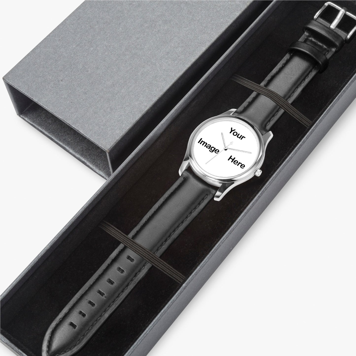 Personalized Photo Stylish Leather Strap Classic Quartz Watch (Silver)