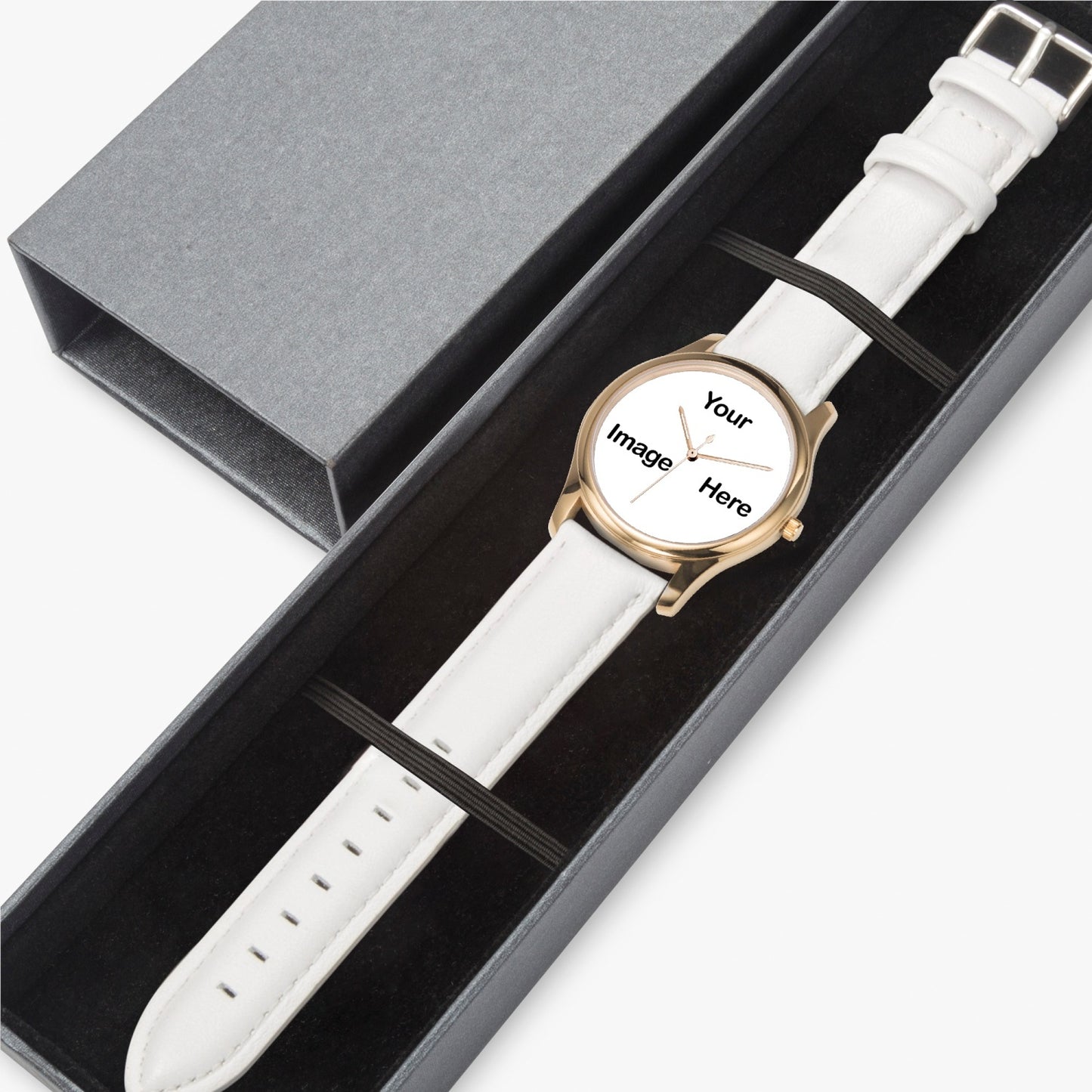 Personalized Photo Stylish Leather Strap Classic Quartz Watch (Gold)