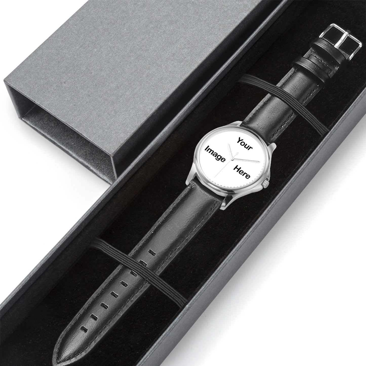 Personalized Photo Stylish Classic Leather Strap Quartz Watch (Silver)