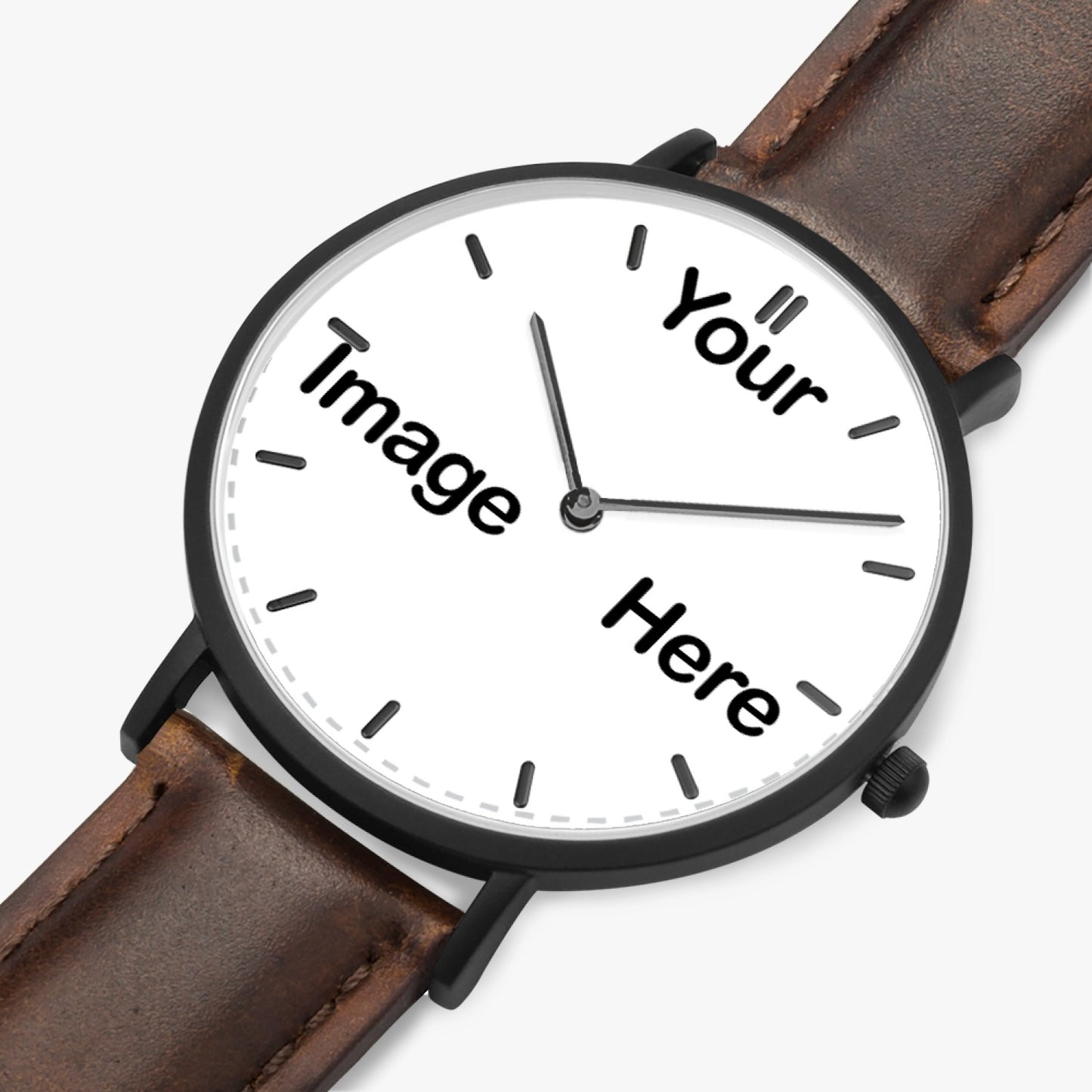 Personalized Photo Hot Selling Ultra-Thin Leather Strap Quartz Watch (Black With Indicators)