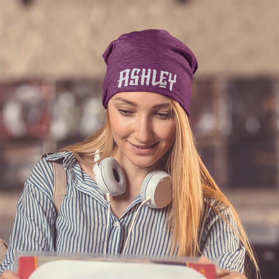 Personalized Cloth Embroidery Beanie Hat - Custom Text