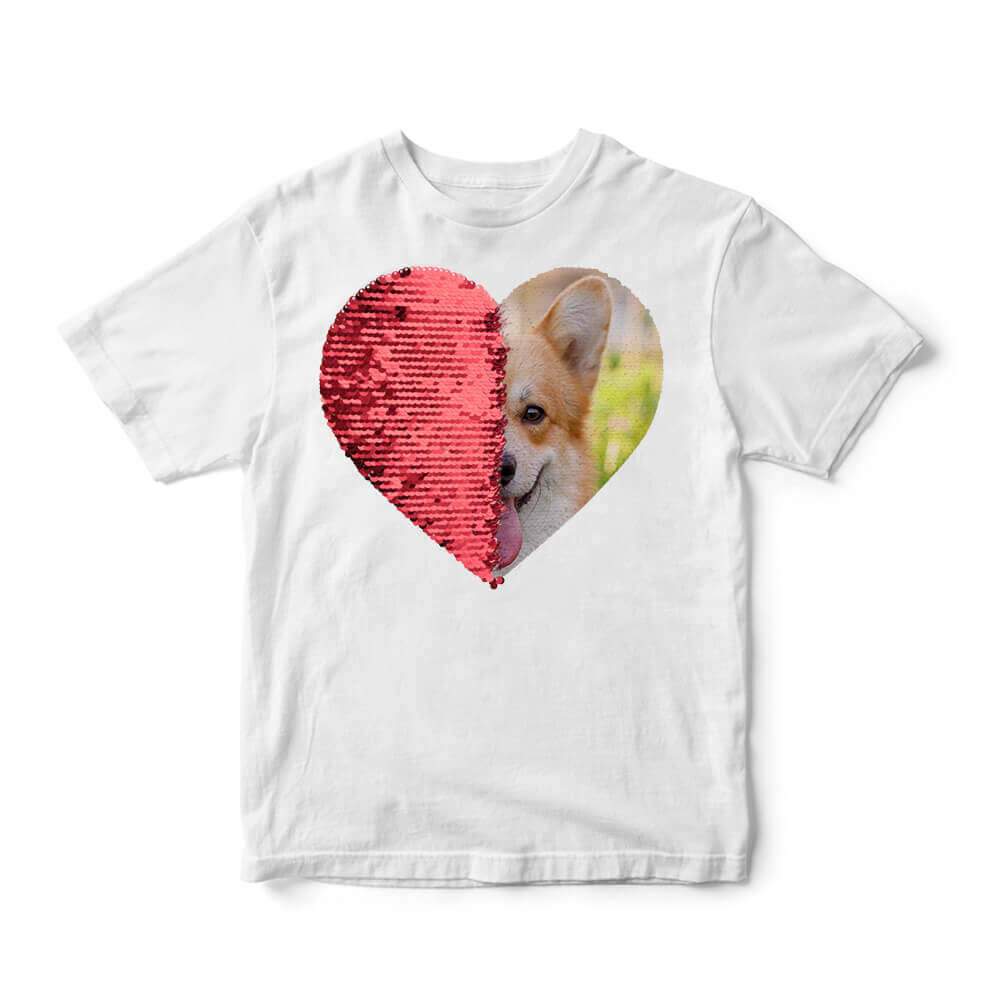 Personalized Sequin Kids T-Shirts (Heart - Double Print)