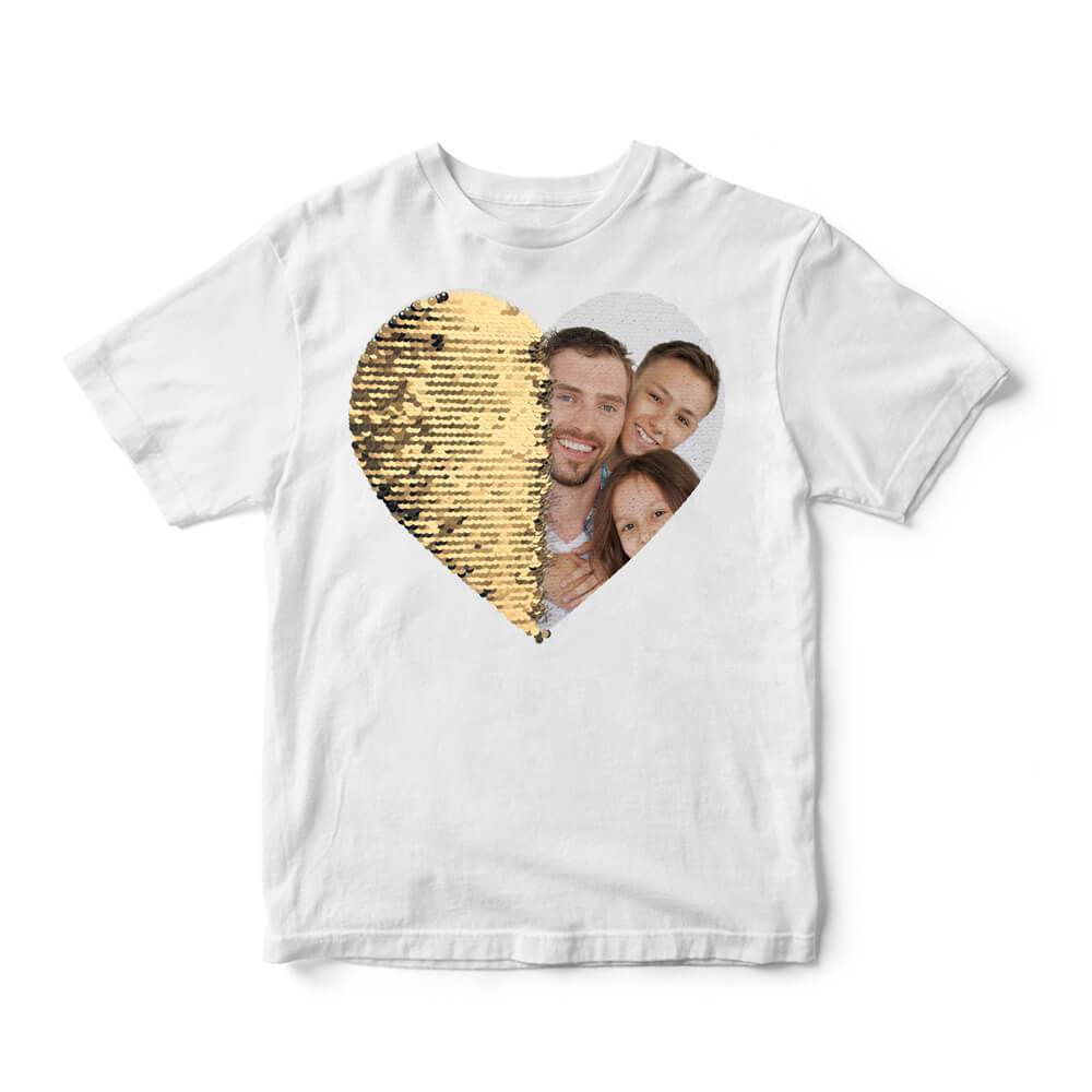 Personalized Sequin Kids T-Shirts (Heart - Double Print)