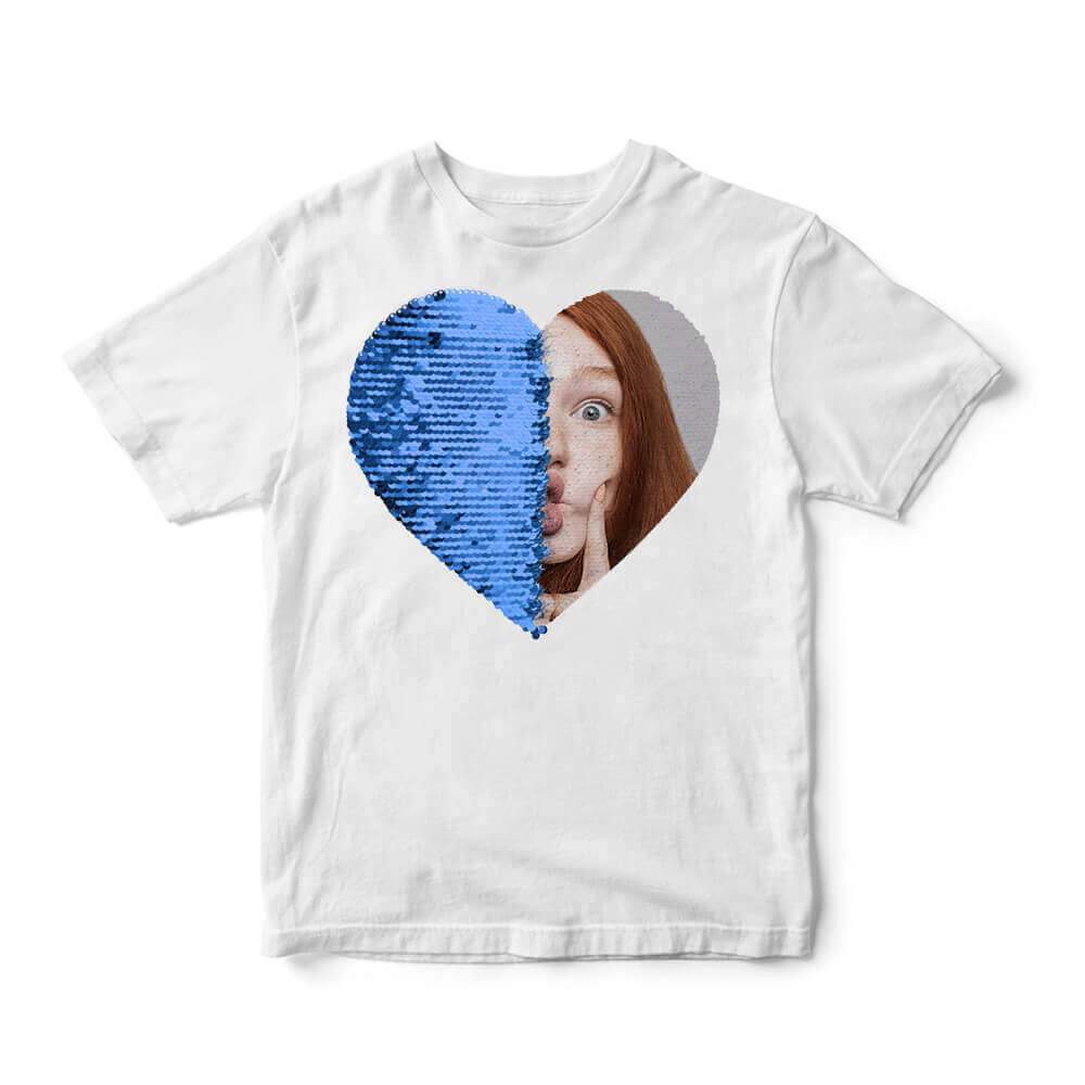 Personalized Sequin Kids T-Shirts (Heart - Double Print)