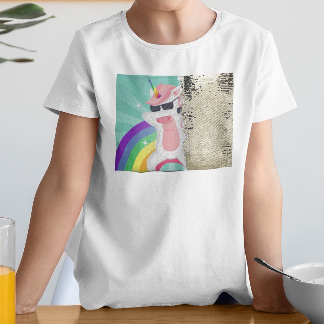 Personalized Sequin Kids T-Shirts (Rectangle - Double Print)