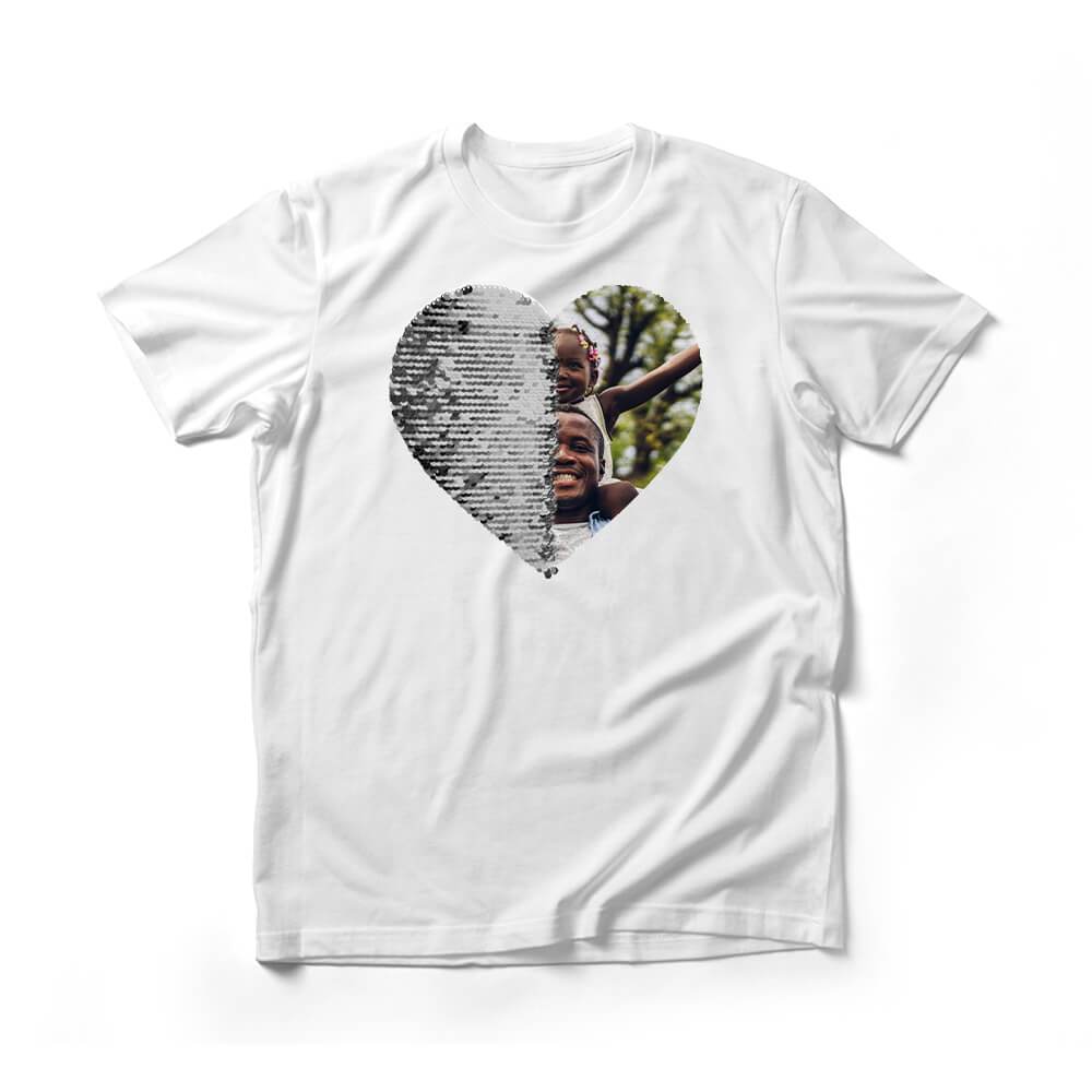 Personalized Unisex Sequin T-Shirts (Heart) Double Print