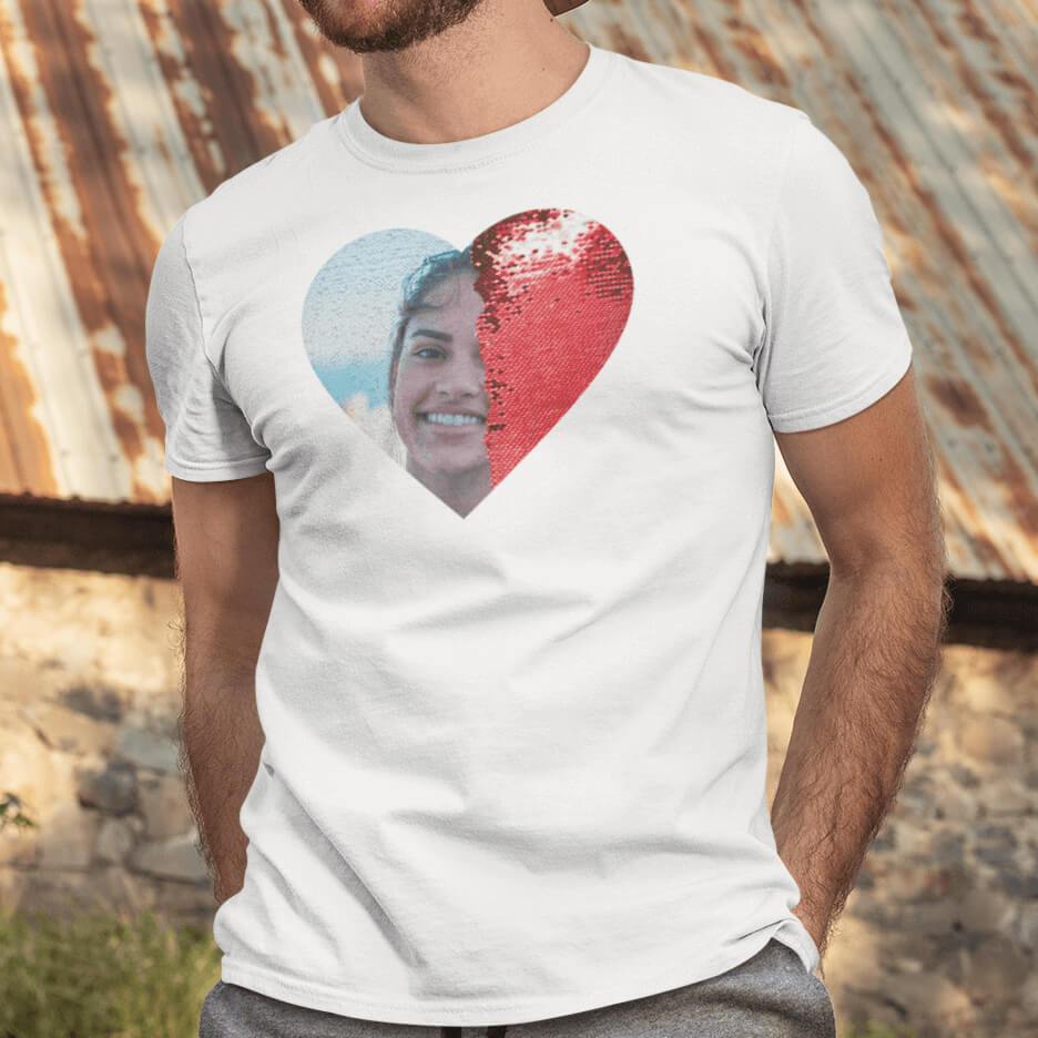 Personalized Unisex Sequin T-Shirts (Heart) Double Print