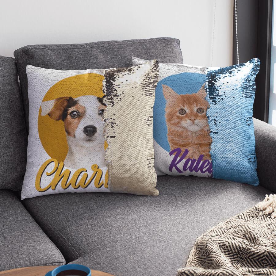 Personalized Pet Portrait Reversible Sequin Pillow & Insert
