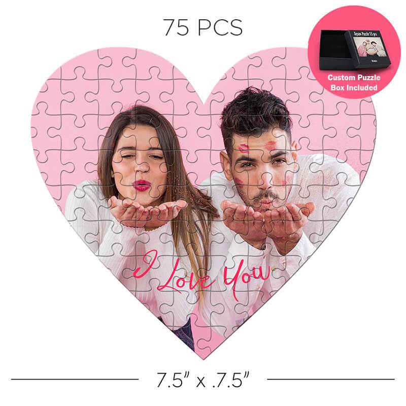 Personalized Heart Shaped Jigsaw Puzzle 75pcs (Custom Box Included)