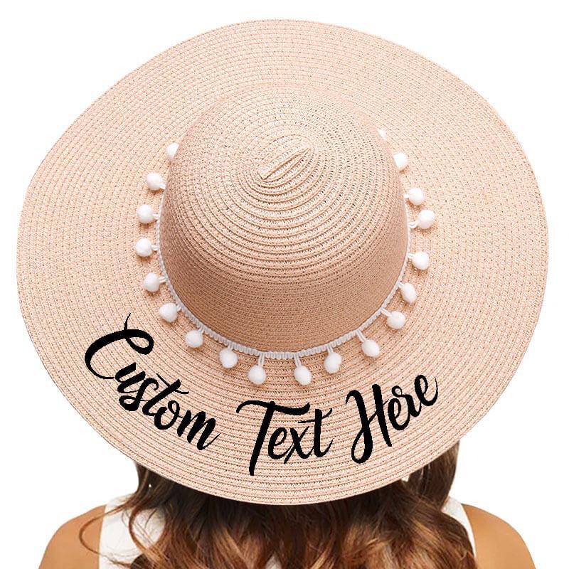 Custom Embroidery Floppy Beach Hat - White Pompoms