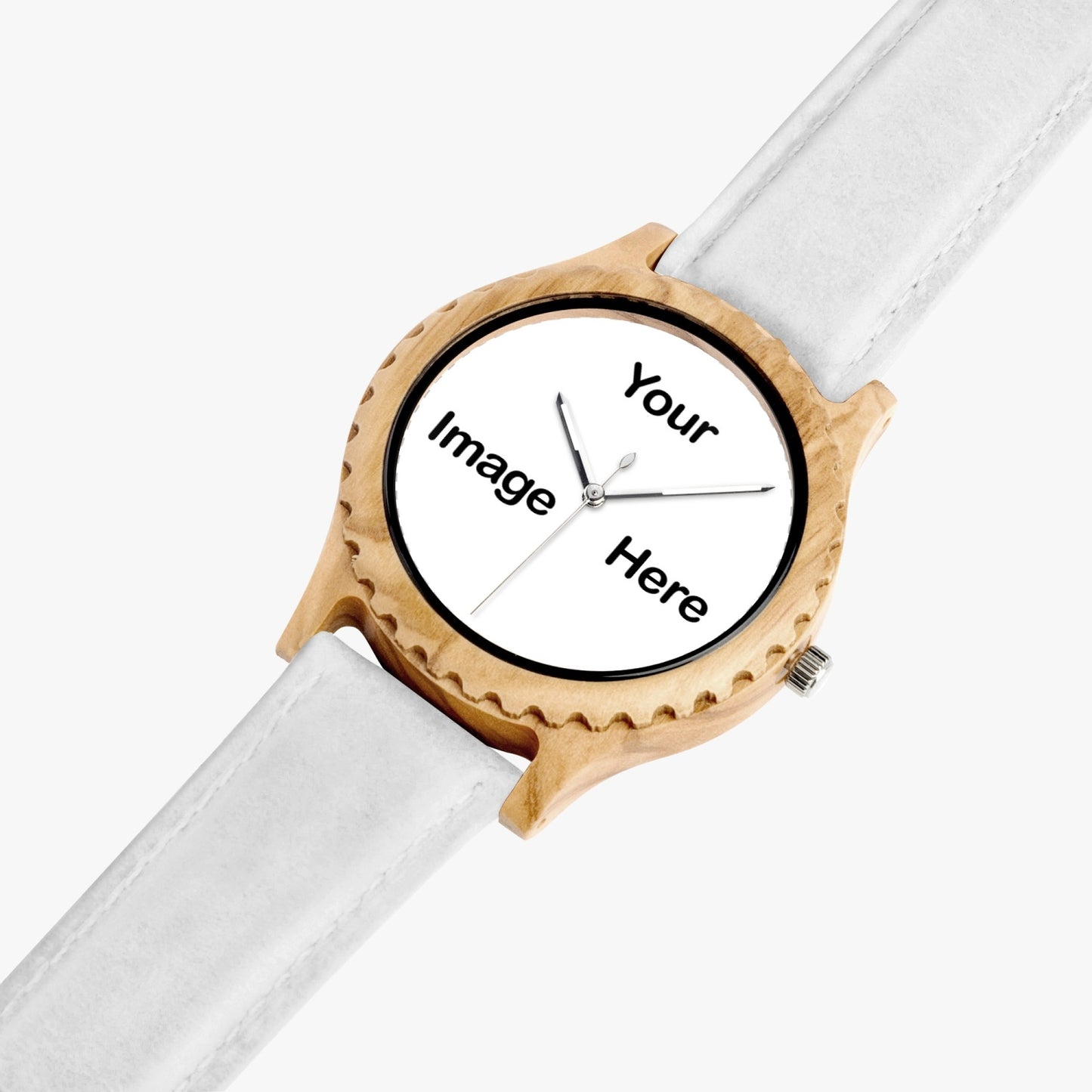Personalized Photo Italian Olive Lumber Wooden Watch - Leather Strap