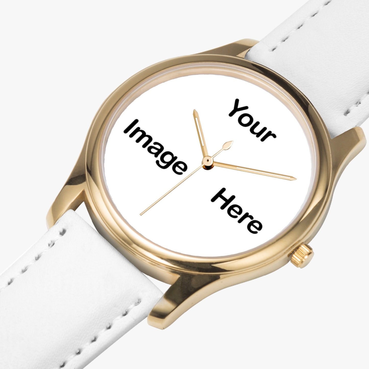 Personalized Photo Stylish Leather Strap Classic Quartz Watch (Gold)