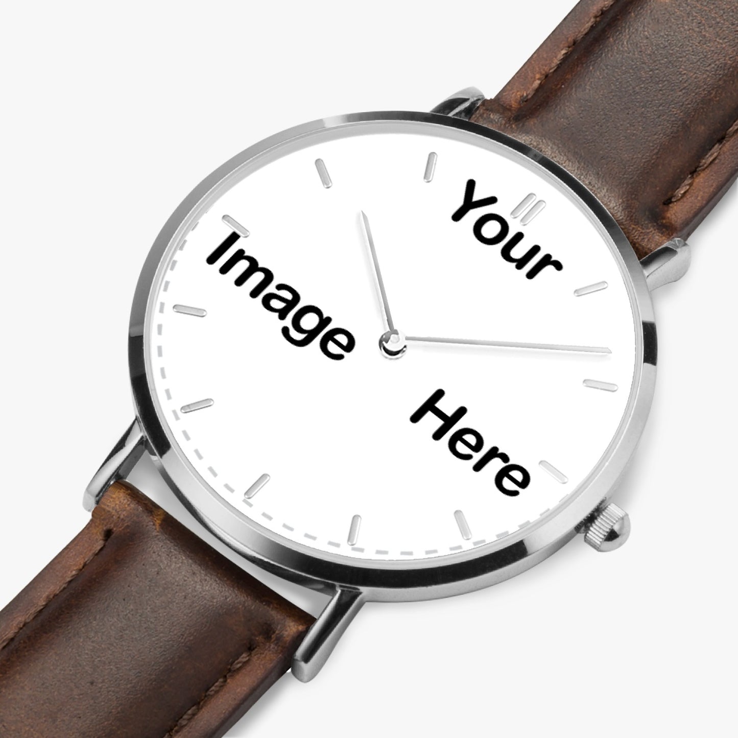 Personalized Photo Hot Selling Ultra-Thin Leather Strap Quartz Watch (Silver With Indicators)