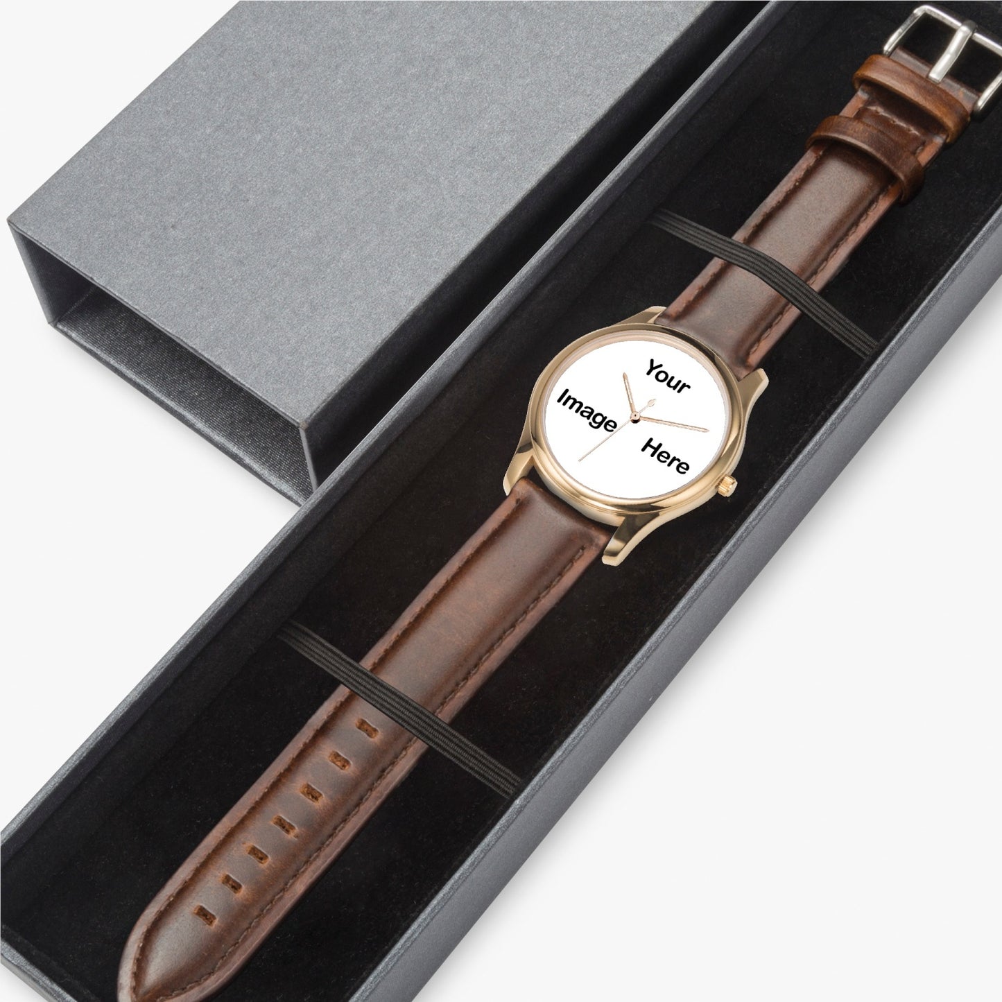 Personalized Photo Stylish Leather Strap Classic Quartz Watch (Gold)