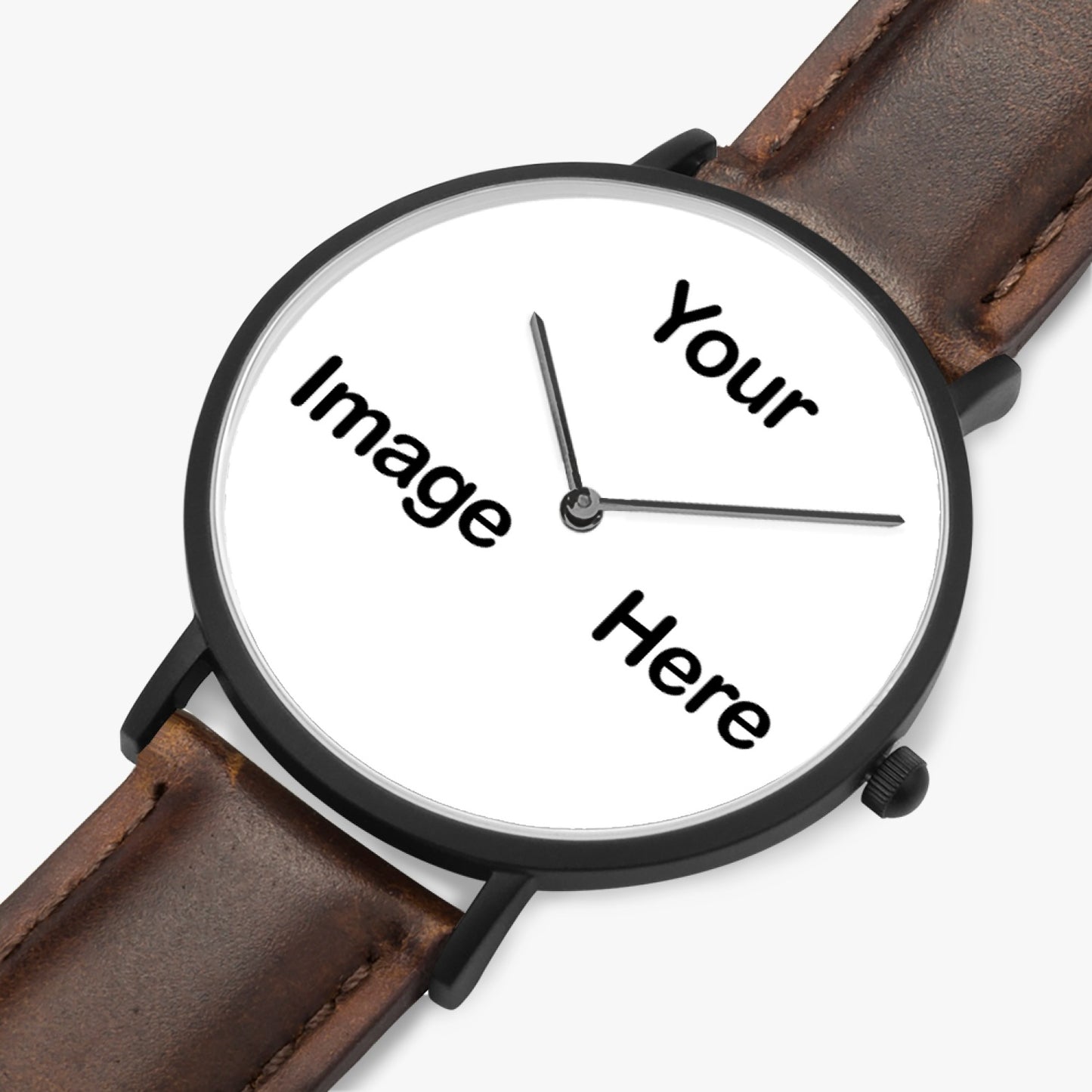Personalized Photo Hot Selling Ultra-Thin Leather Strap Quartz Watch (Black)