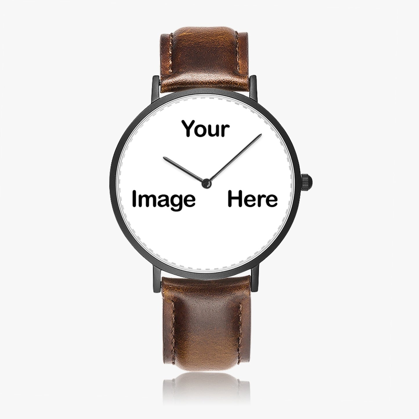 Personalized Photo Hot Selling Ultra-Thin Leather Strap Quartz Watch (Black)