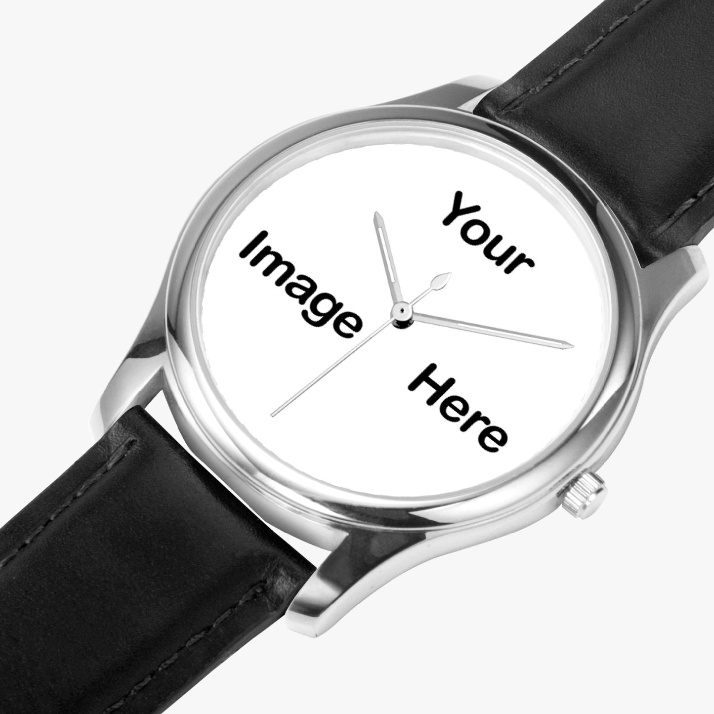 Personalized Photo Stylish Leather Strap Classic Quartz Watch (Silver)