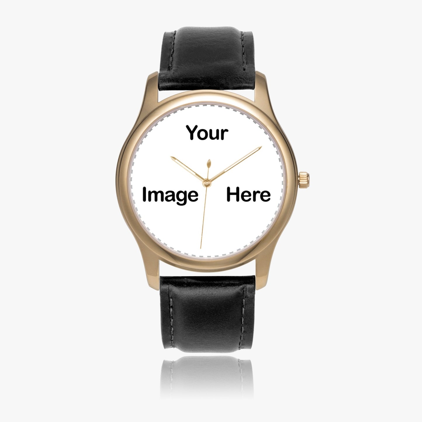 Personalized Photo Stylish Leather Strap Classic Quartz Watch (Gold)