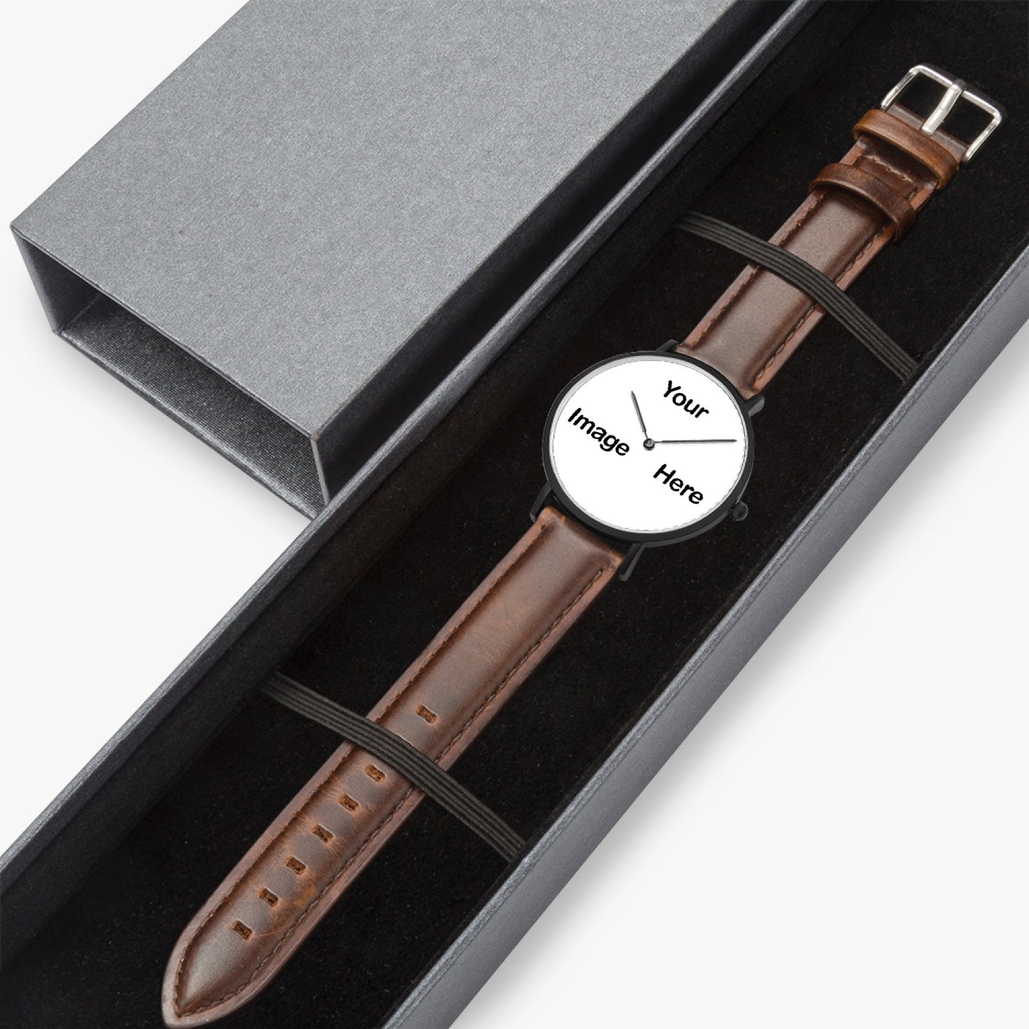 Personalized Photo Hot Selling Ultra-Thin Leather Strap Quartz Watch (Black)