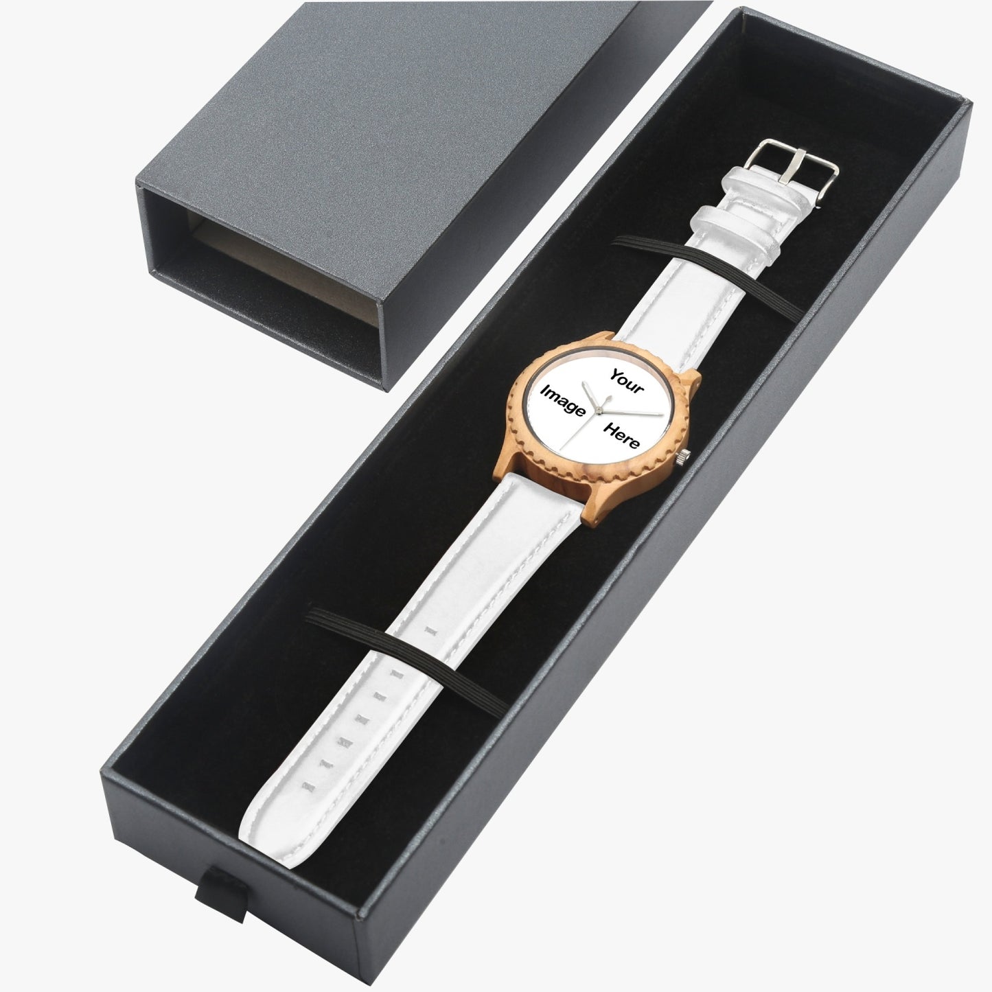 Personalized Photo Italian Olive Lumber Wooden Watch - Leather Strap