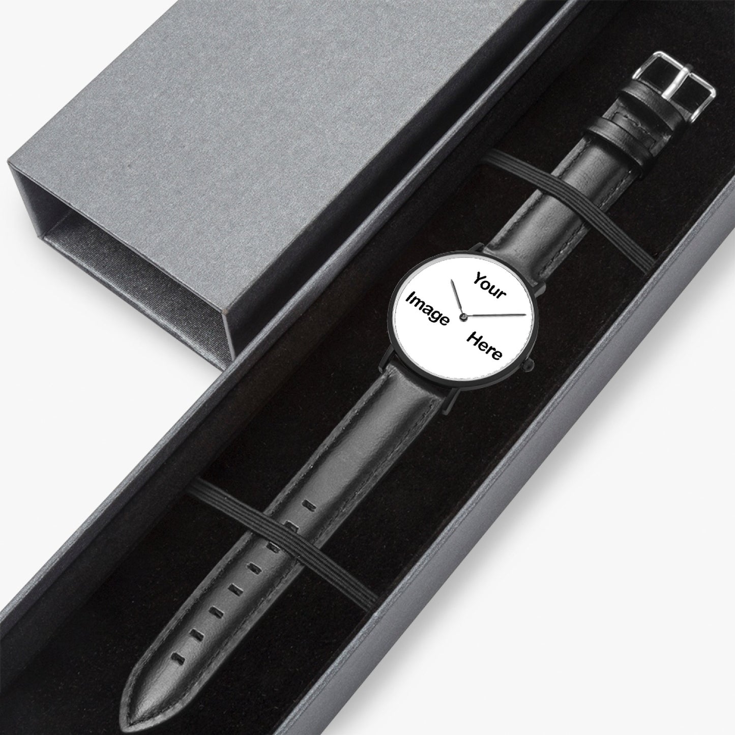 Personalized Photo Hot Selling Ultra-Thin Leather Strap Quartz Watch (Black)