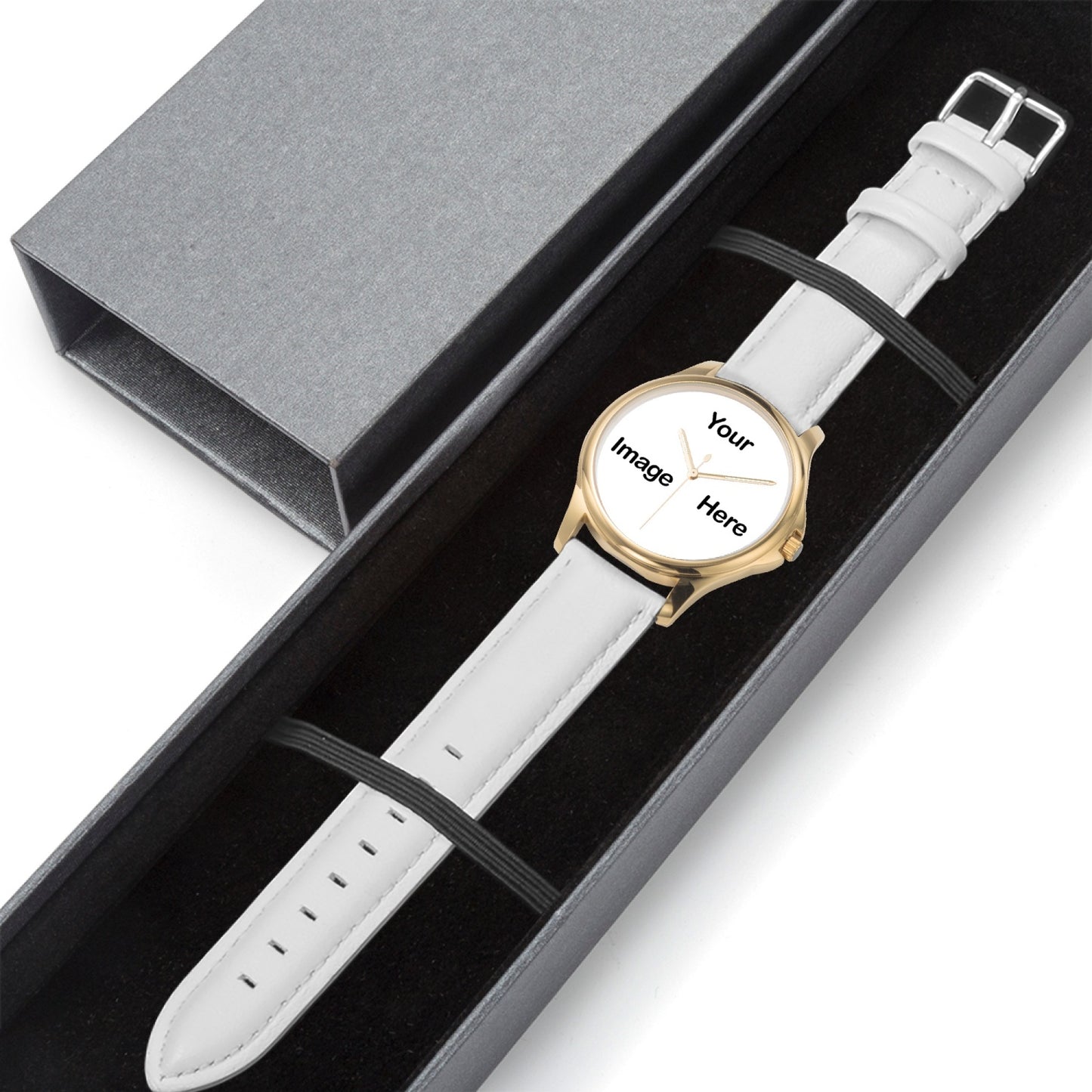 Personalized Photo Stylish Classic Leather Strap Quartz Watch (Gold)