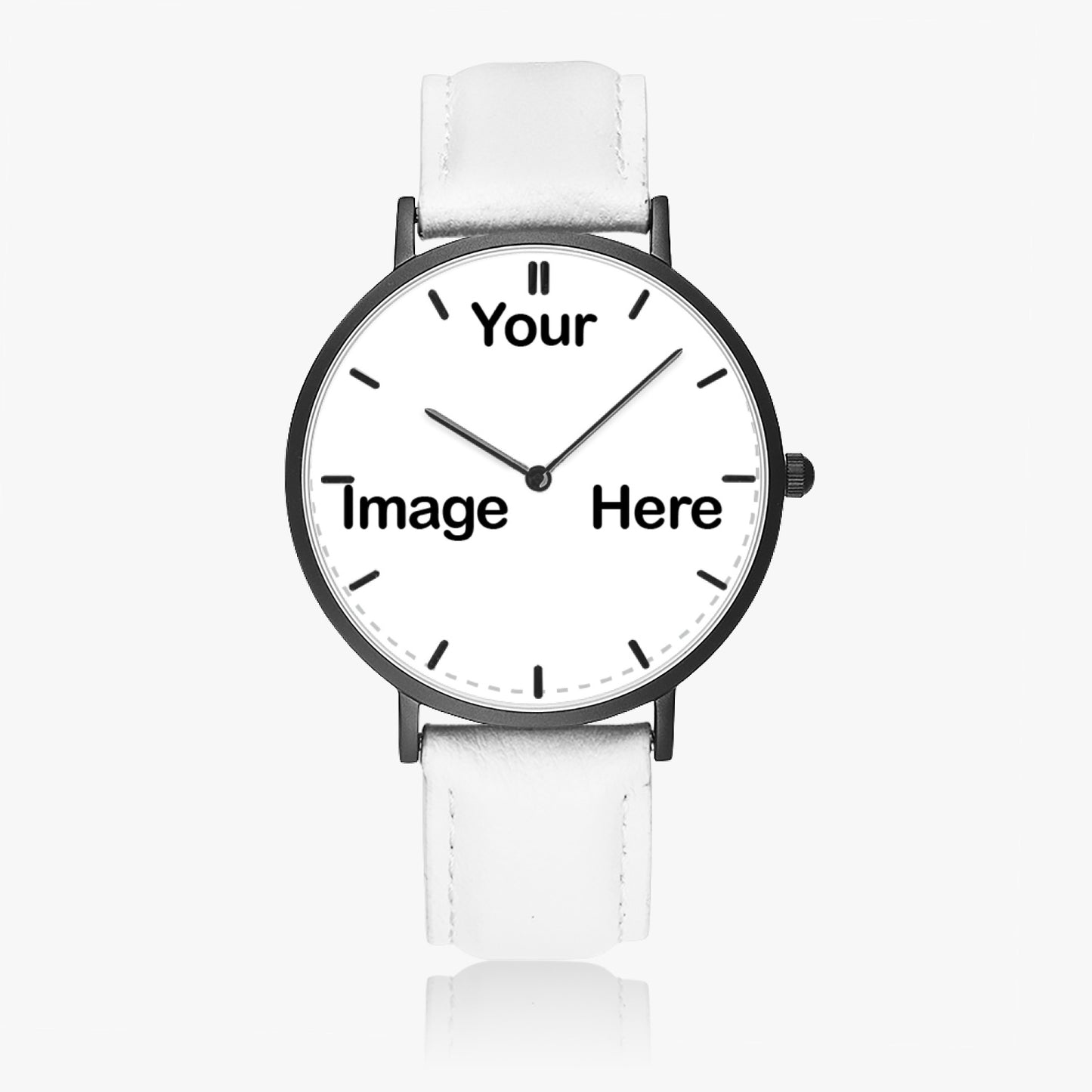 Personalized Photo Hot Selling Ultra-Thin Leather Strap Quartz Watch (Black With Indicators)