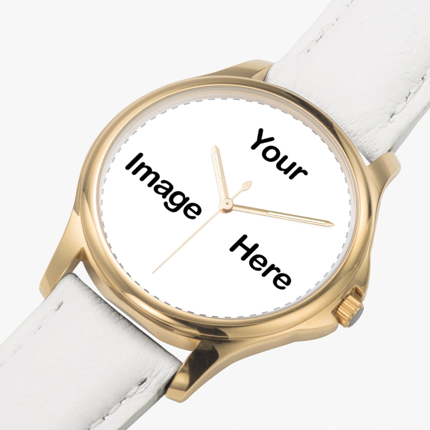 Personalized Photo Stylish Classic Leather Strap Quartz Watch (Gold)