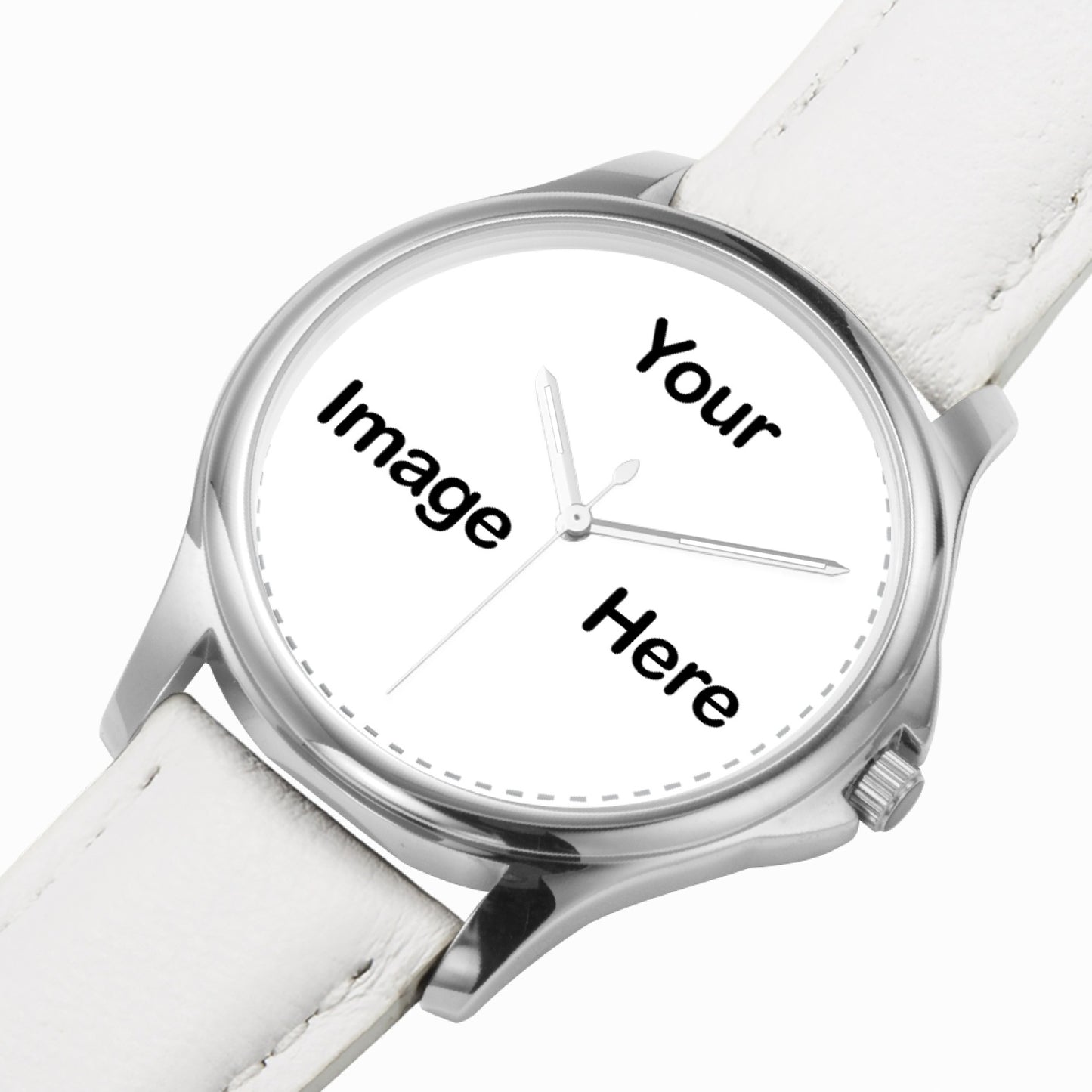 Personalized Photo Stylish Classic Leather Strap Quartz Watch (Silver)
