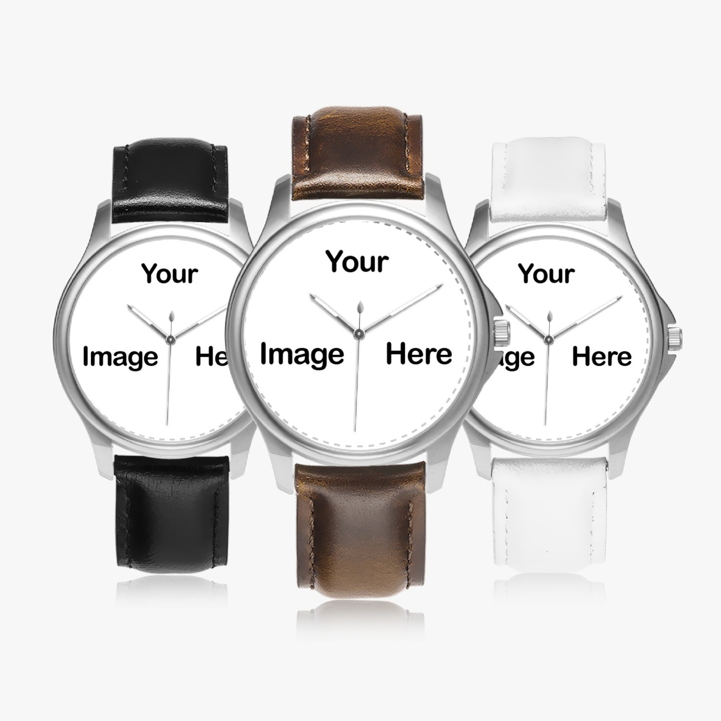 Personalized Photo Stylish Classic Leather Strap Quartz Watch (Silver)