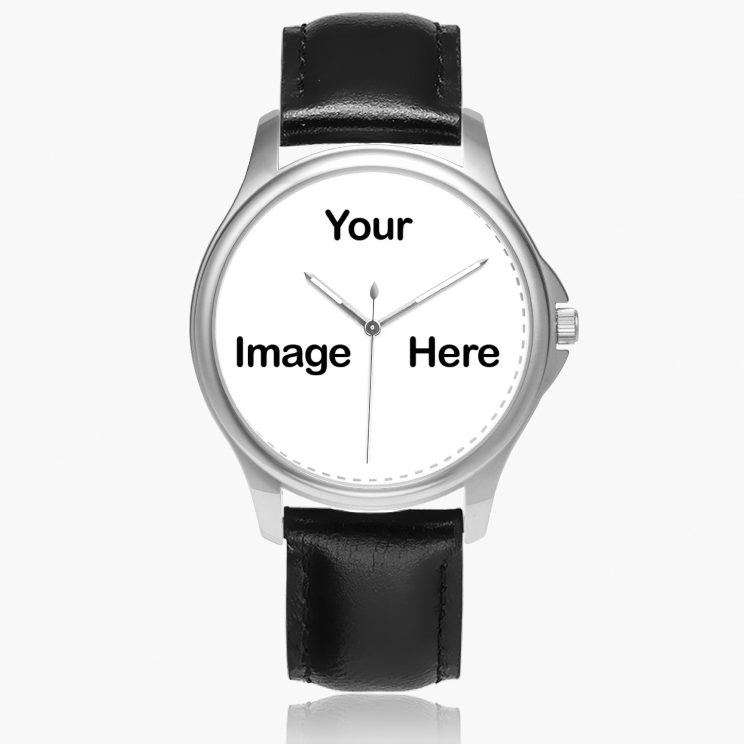 Personalized Photo Stylish Classic Leather Strap Quartz Watch (Silver)