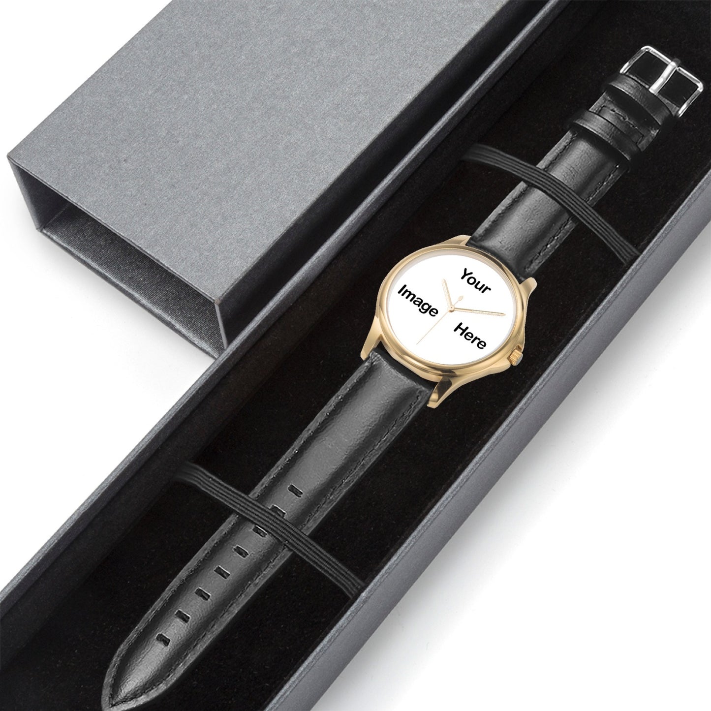 Personalized Photo Stylish Classic Leather Strap Quartz Watch (Gold)