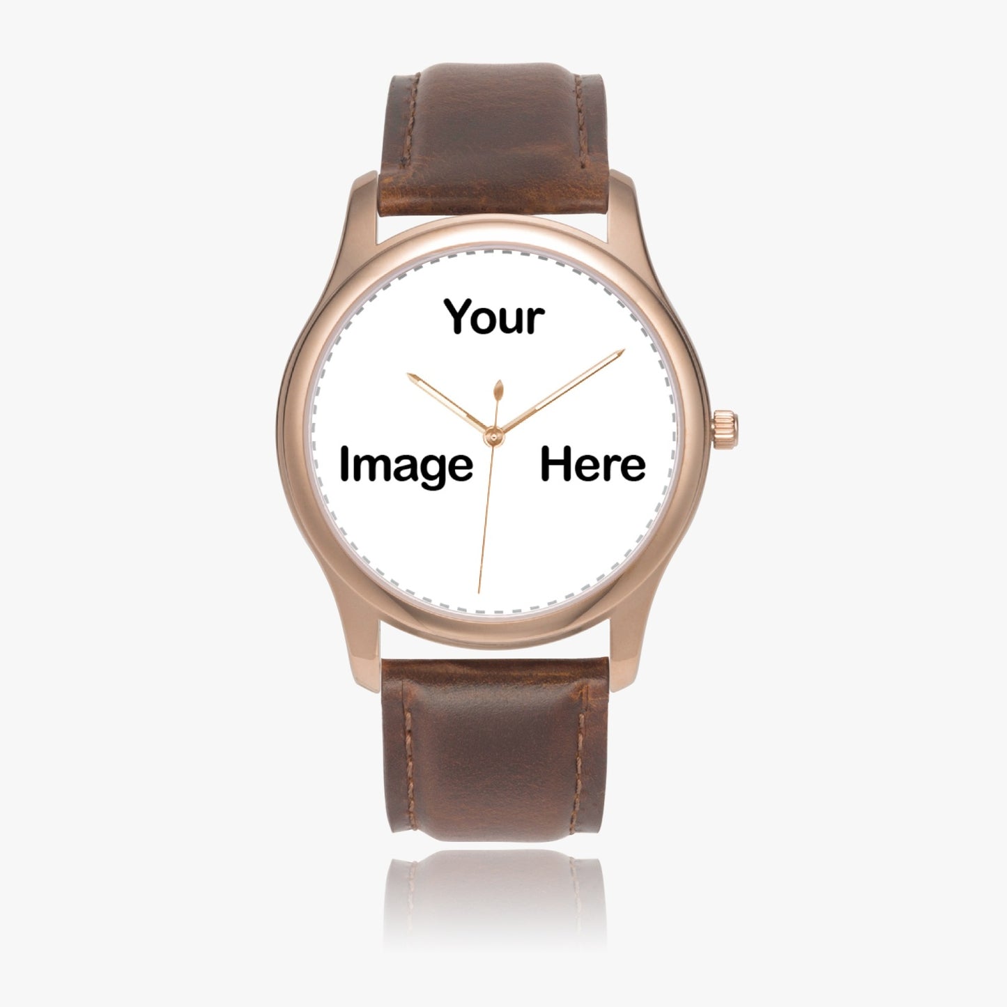 Personalized Photo Stylish Leather Strap Classic Quartz Watch (Rose Gold)