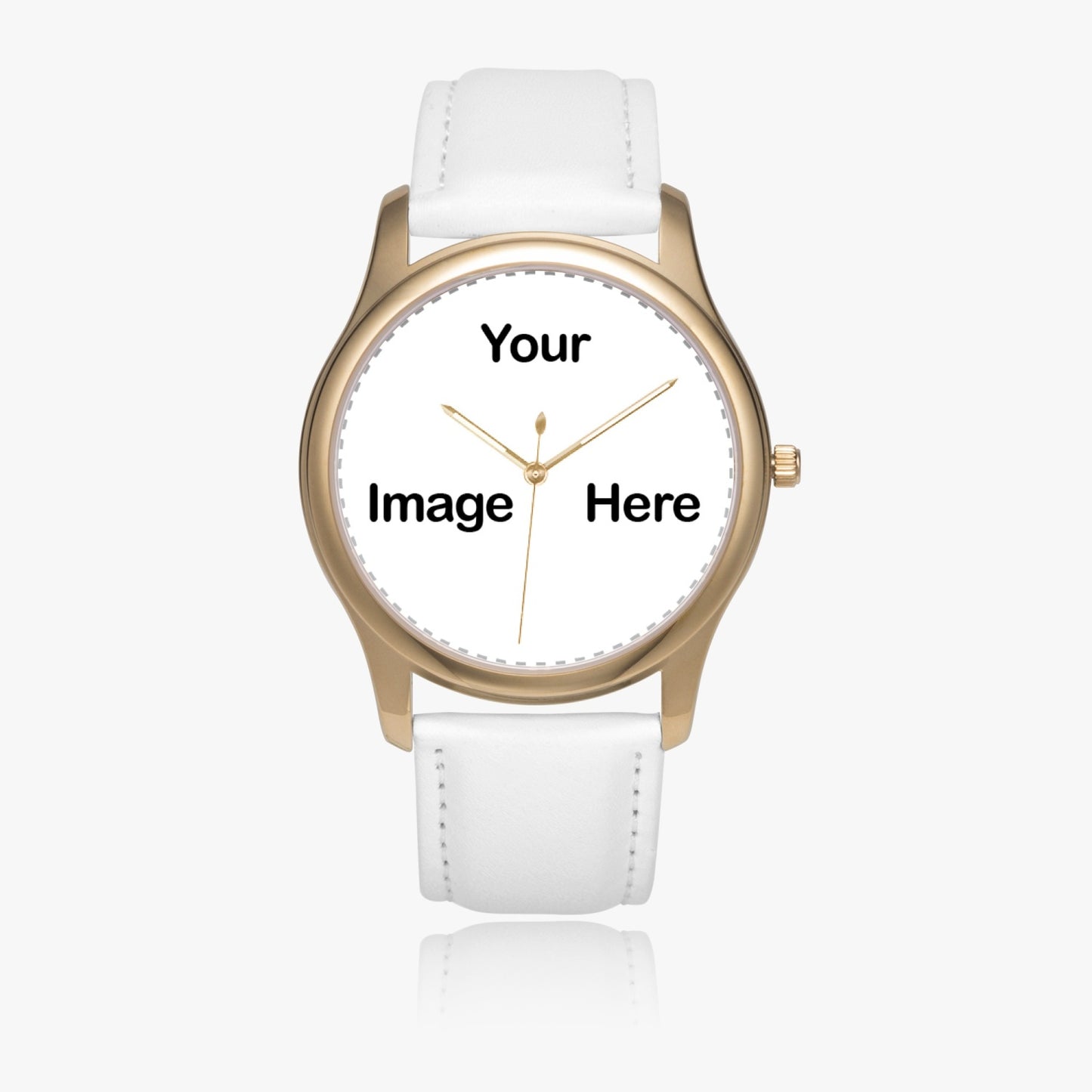 Personalized Photo Stylish Leather Strap Classic Quartz Watch (Gold)