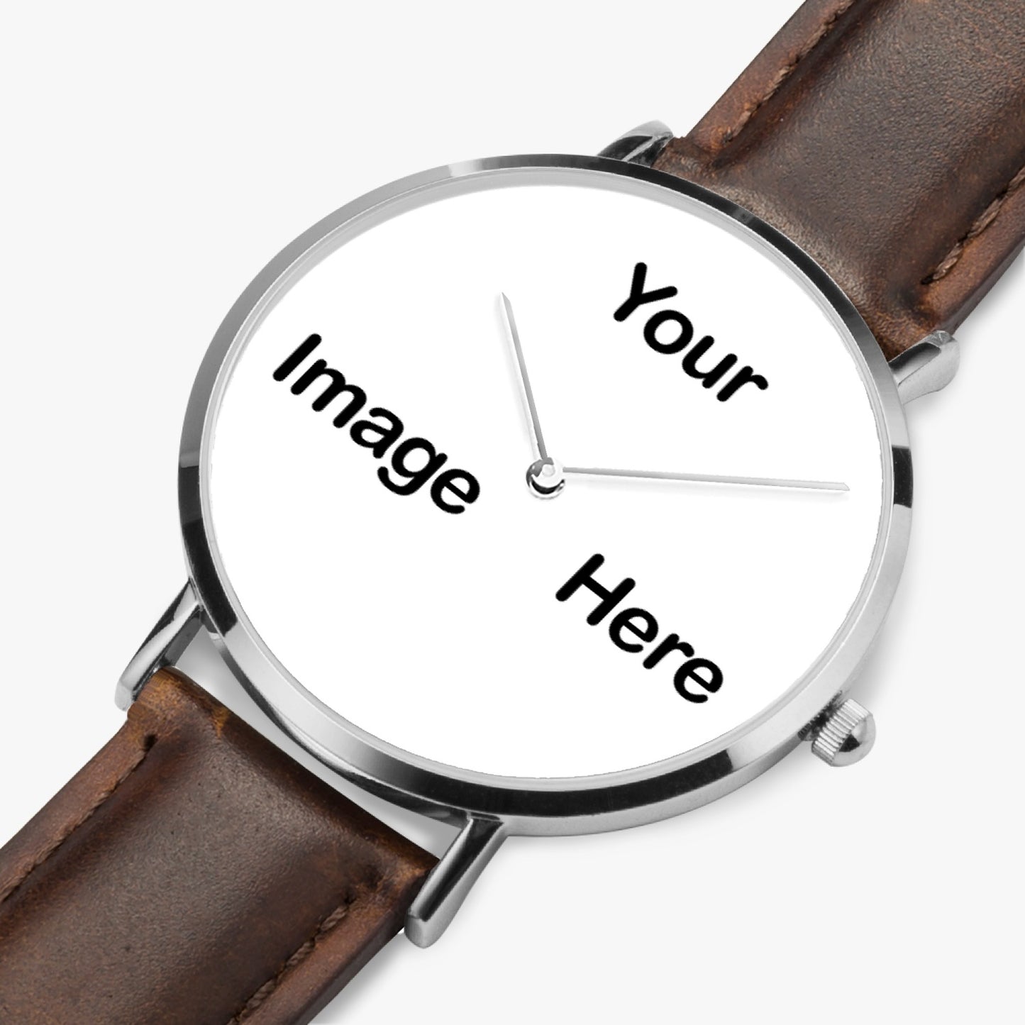 Personalized Photo Hot Selling Ultra-Thin Leather Strap Quartz Watch (Silver)
