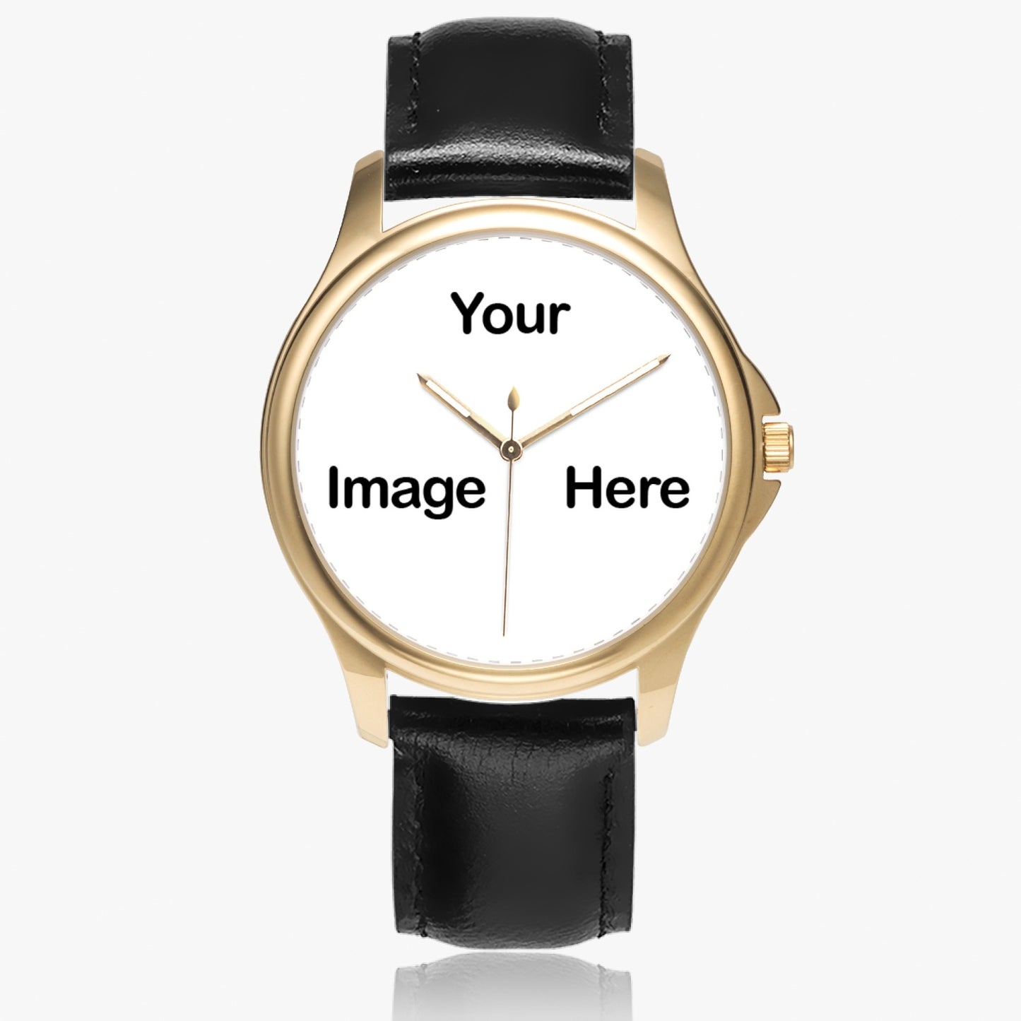Personalized Photo Stylish Classic Leather Strap Quartz Watch (Gold)