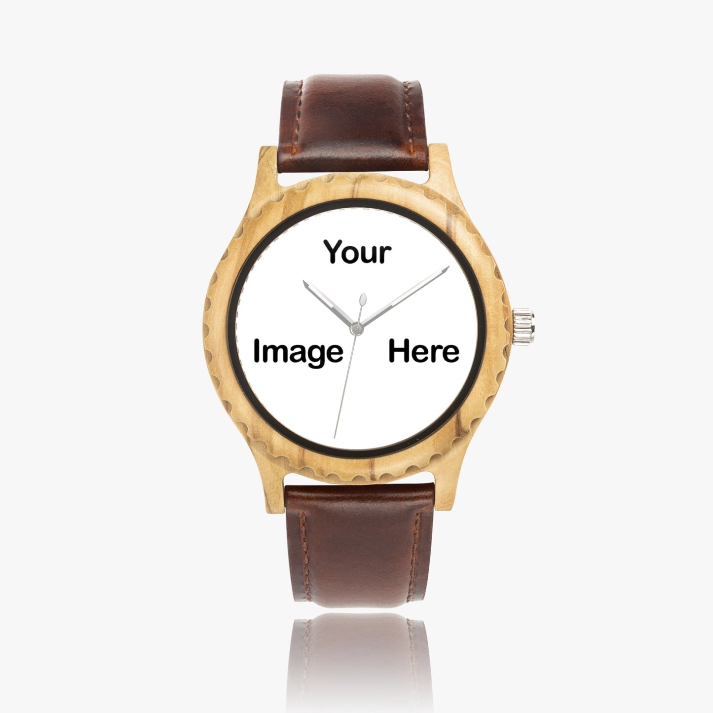 Personalized Photo Italian Olive Lumber Wooden Watch - Leather Strap