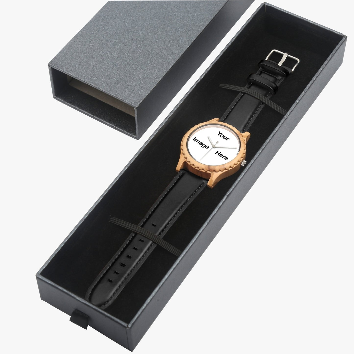 Personalized Photo Italian Olive Lumber Wooden Watch - Leather Strap