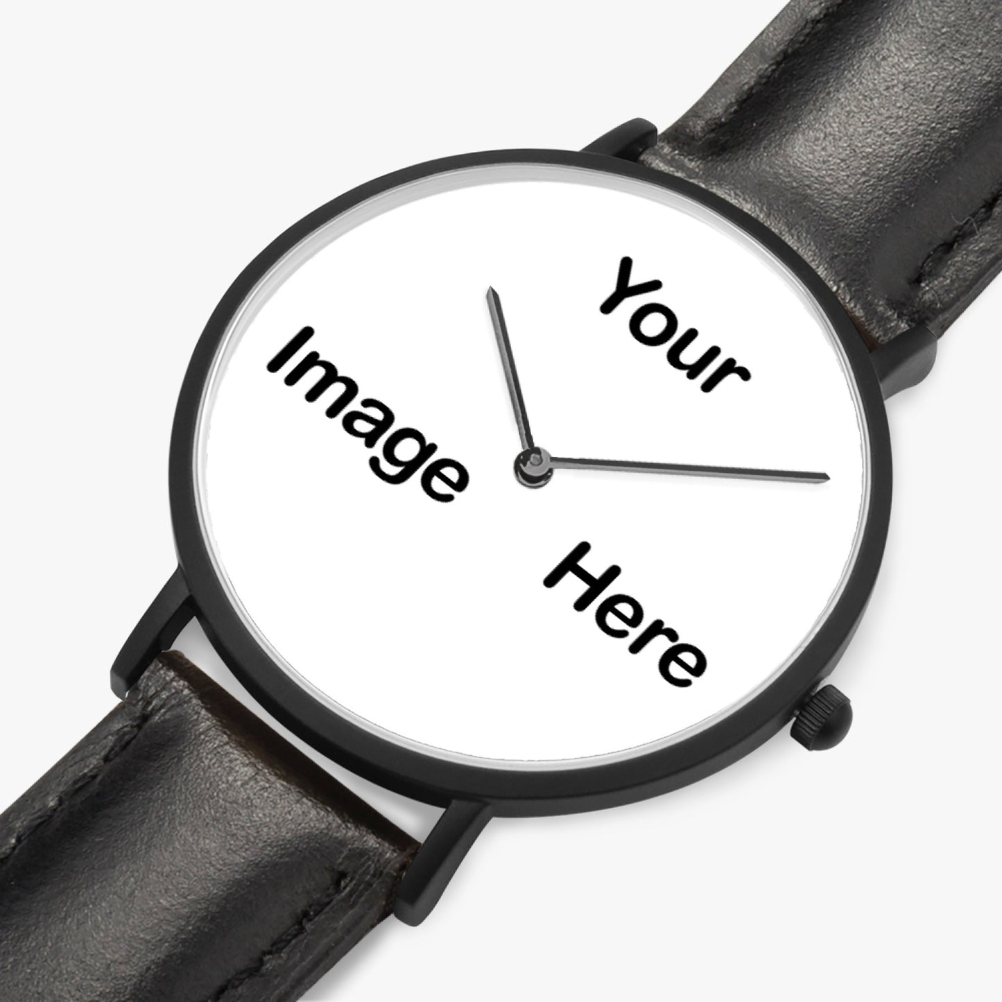 Personalized Photo Hot Selling Ultra-Thin Leather Strap Quartz Watch (Black)