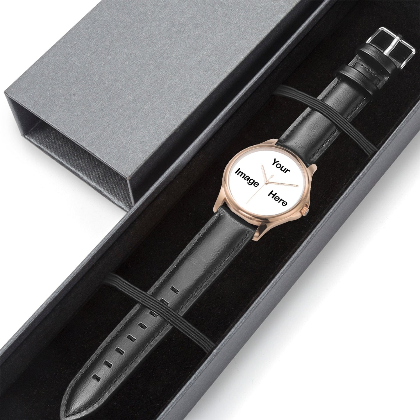 Personalized Photo Stylish Classic Leather Strap Quartz Watch (Rose Gold)