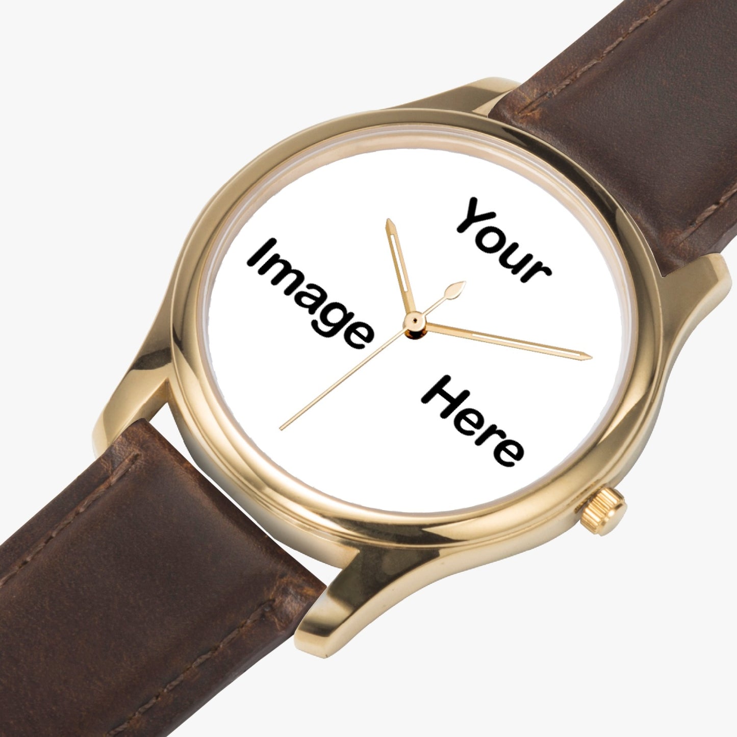 Personalized Photo Stylish Leather Strap Classic Quartz Watch (Gold)