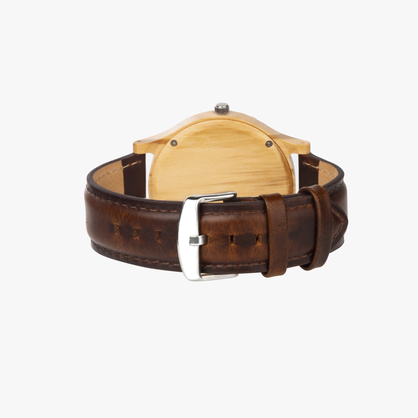 Personalized Photo Italian Olive Lumber Wooden Watch - Leather Strap