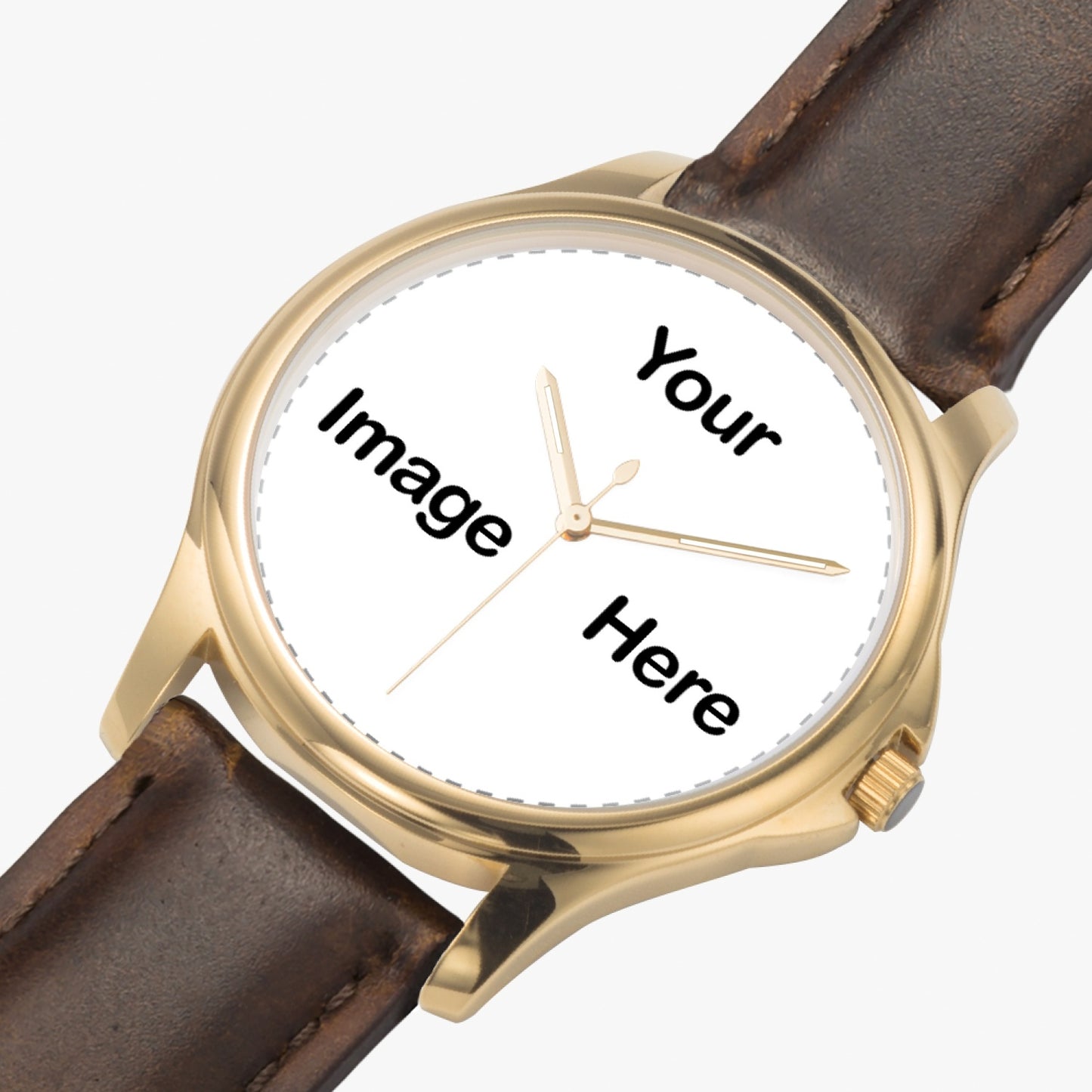 Personalized Photo Stylish Classic Leather Strap Quartz Watch (Gold)