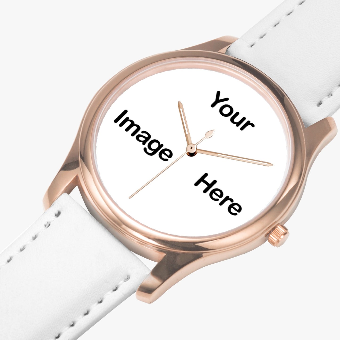 Personalized Photo Stylish Leather Strap Classic Quartz Watch (Rose Gold)