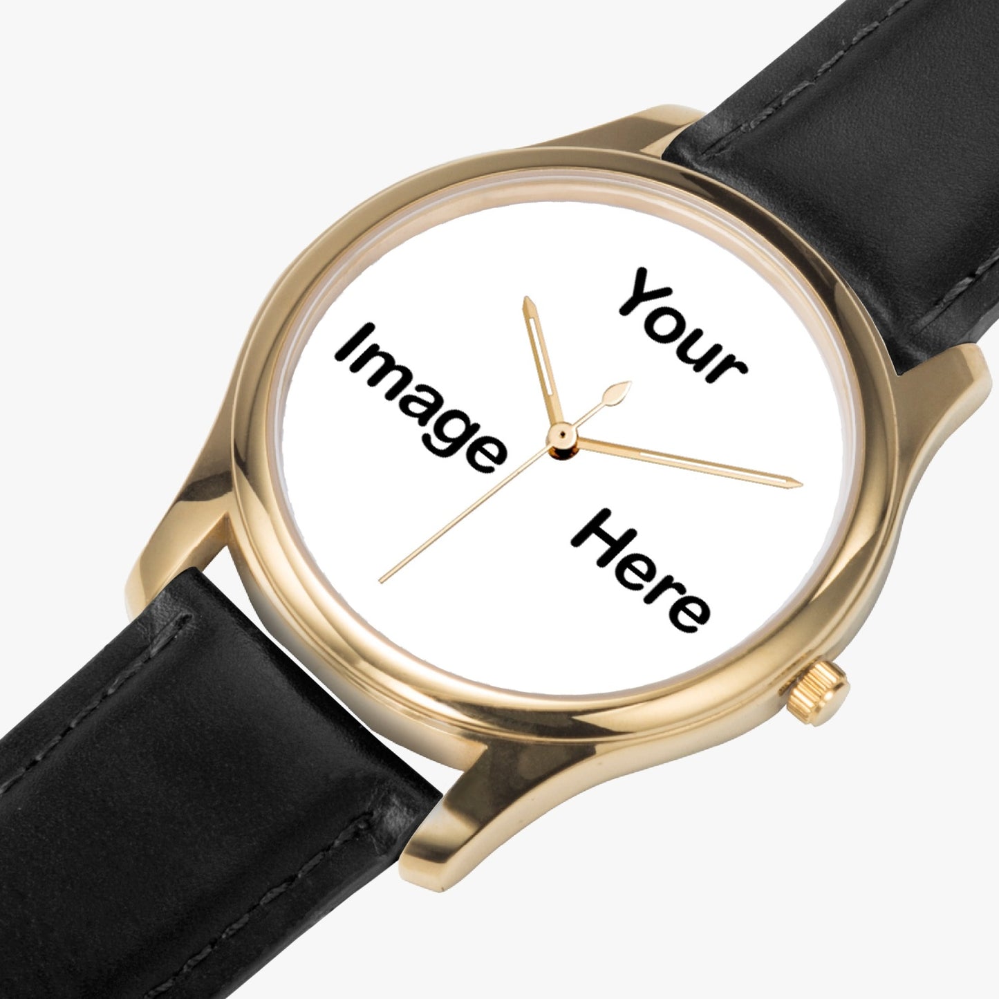 Personalized Photo Stylish Leather Strap Classic Quartz Watch (Gold)