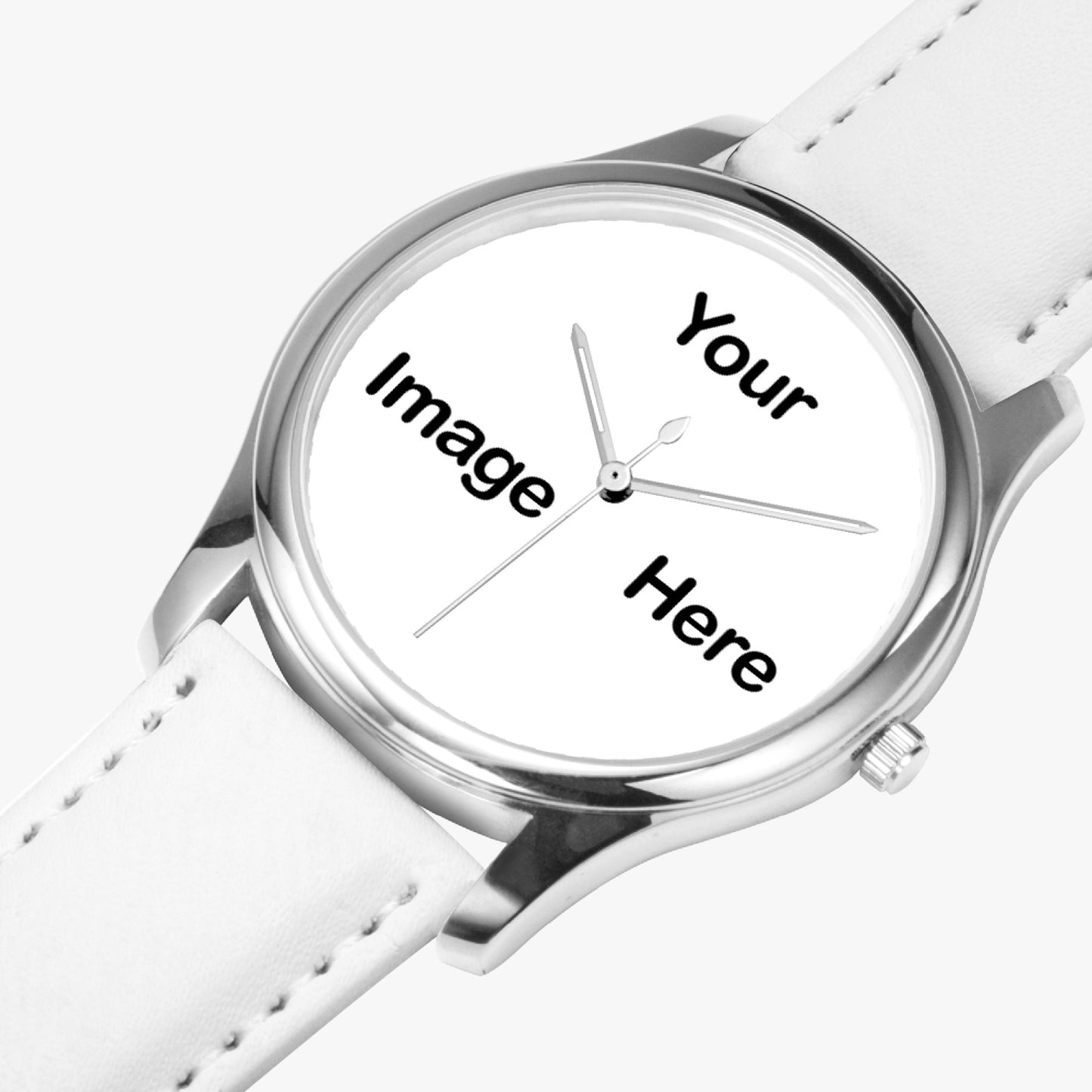 Personalized Photo Stylish Leather Strap Classic Quartz Watch (Silver)